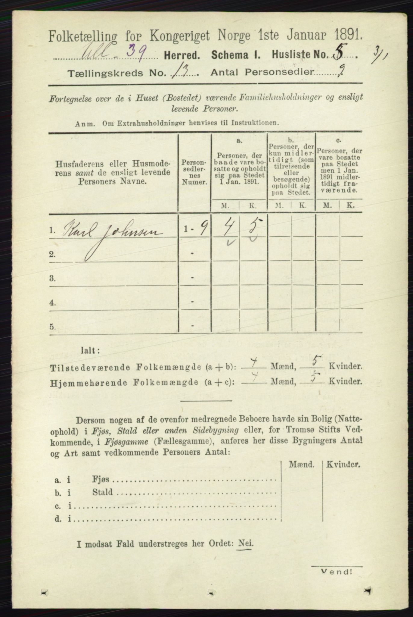 RA, 1891 census for 0235 Ullensaker, 1891, p. 5867