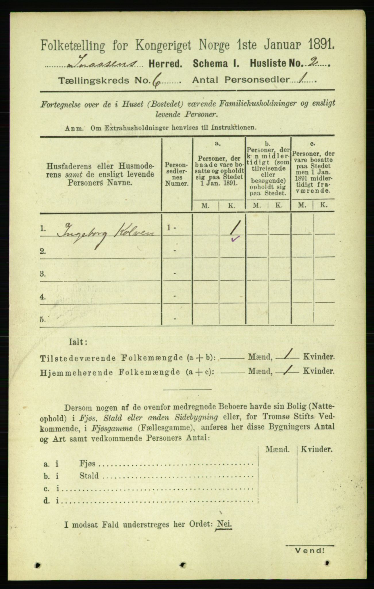 RA, 1891 census for 1736 Snåsa, 1891, p. 1818