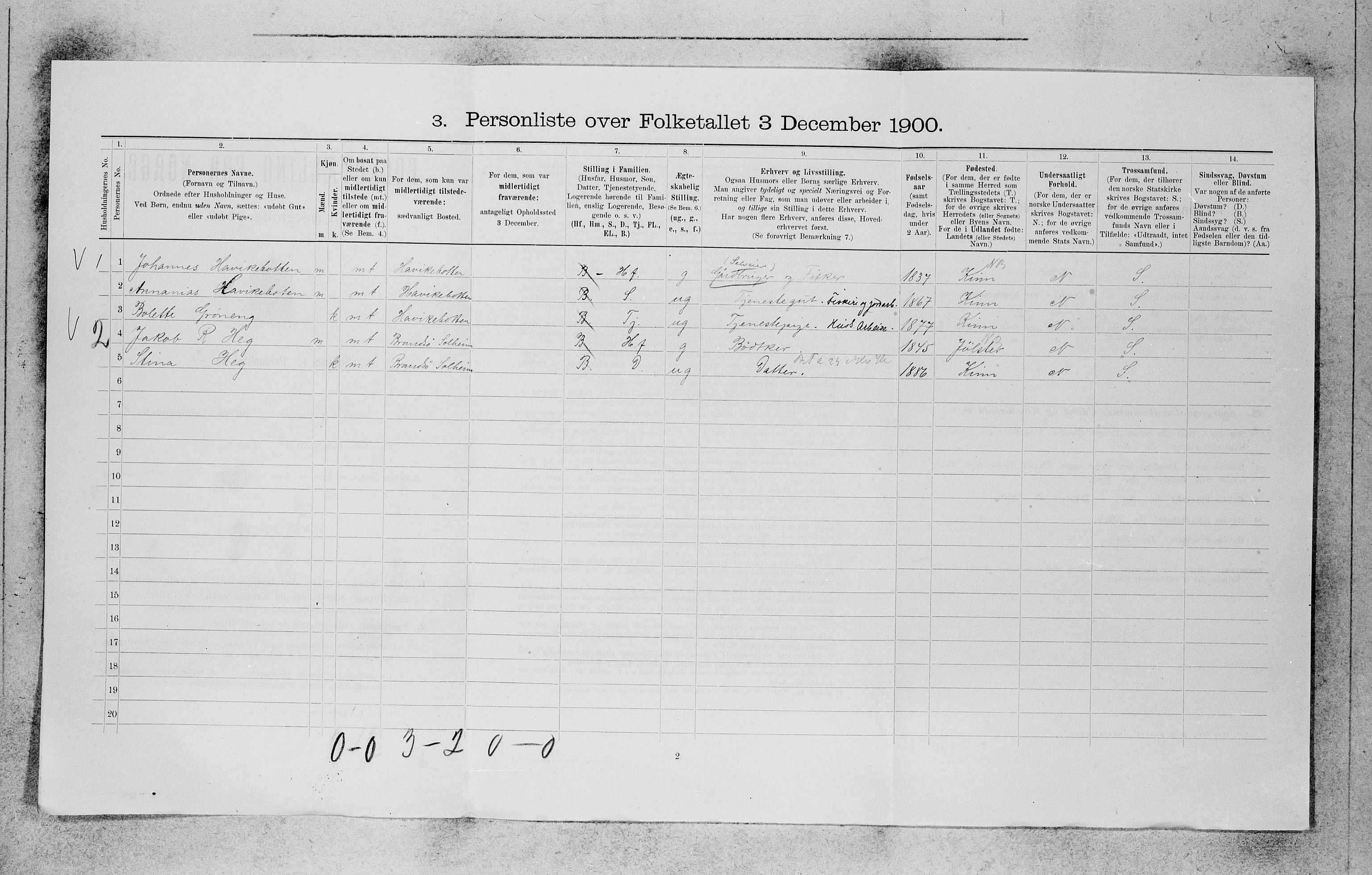 SAB, 1900 census for Bremanger, 1900, p. 116