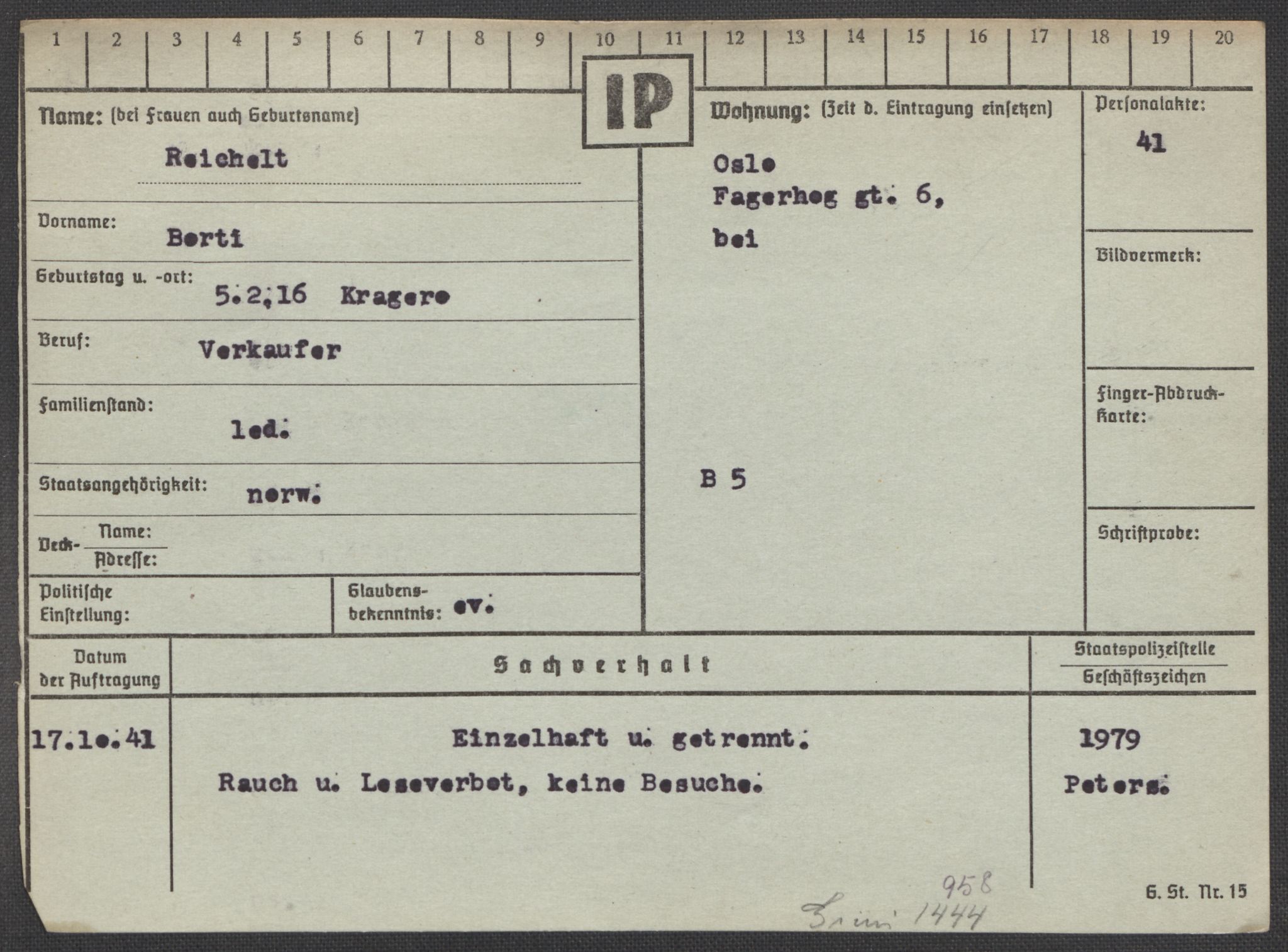 Befehlshaber der Sicherheitspolizei und des SD, AV/RA-RAFA-5969/E/Ea/Eaa/L0008: Register over norske fanger i Møllergata 19: Oelze-Ru, 1940-1945, p. 1098