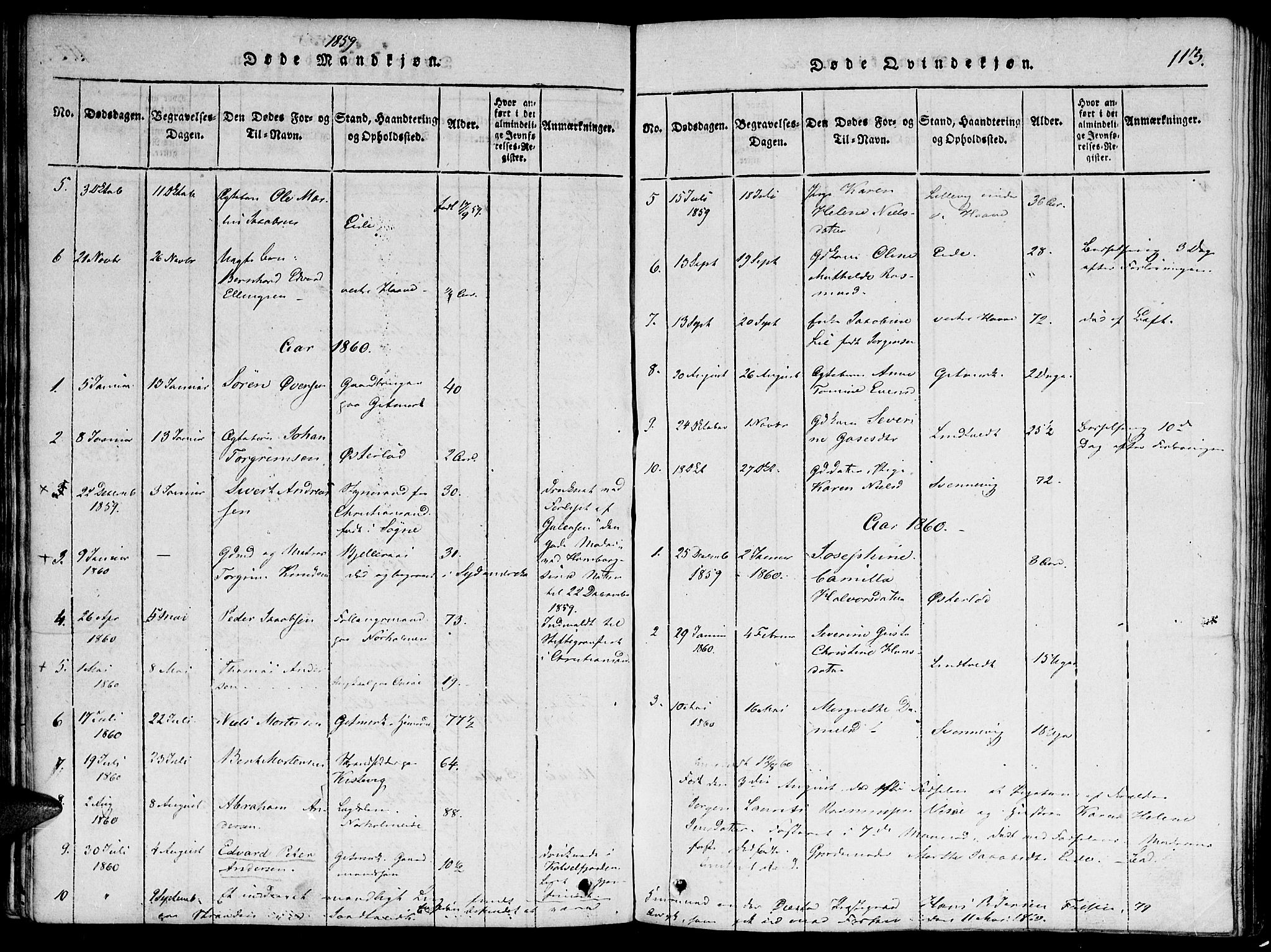 Hommedal sokneprestkontor, AV/SAK-1111-0023/F/Fa/Faa/L0001: Parish register (official) no. A 1, 1816-1860, p. 113