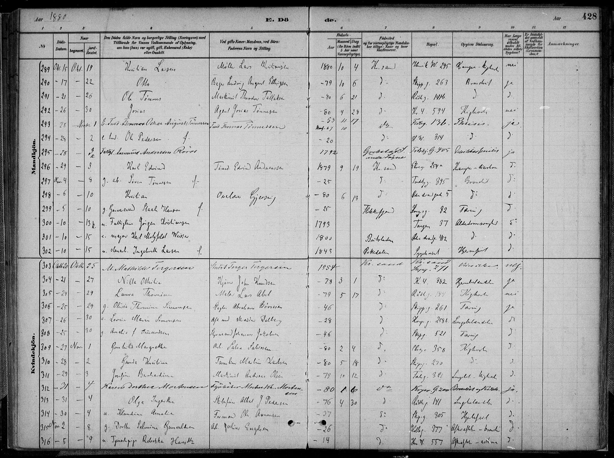 Kristiansand domprosti, SAK/1112-0006/F/Fa/L0017: Parish register (official) no. A 16B, 1880-1890, p. 428
