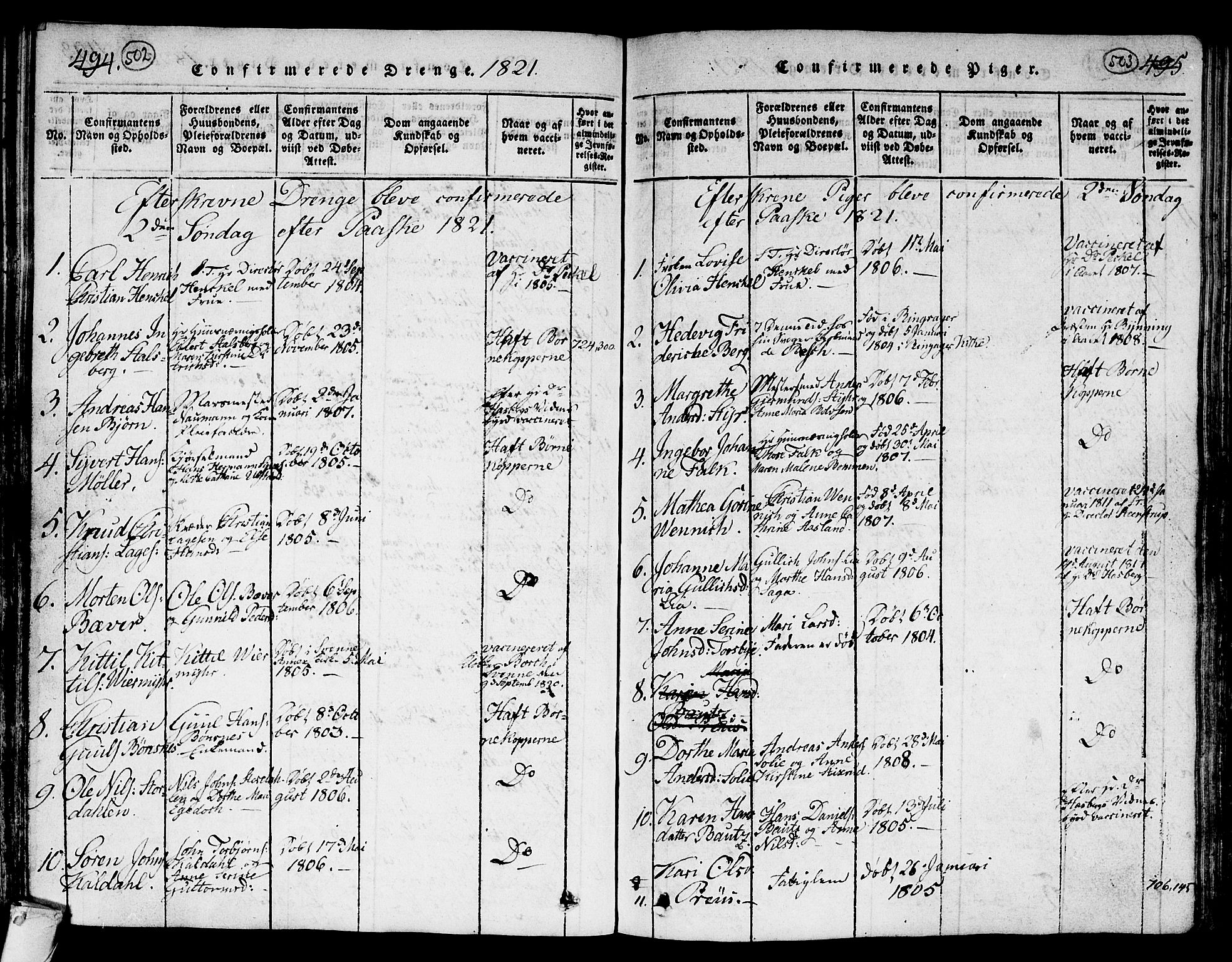 Kongsberg kirkebøker, SAKO/A-22/G/Ga/L0001: Parish register (copy) no. 1, 1816-1839, p. 502-503