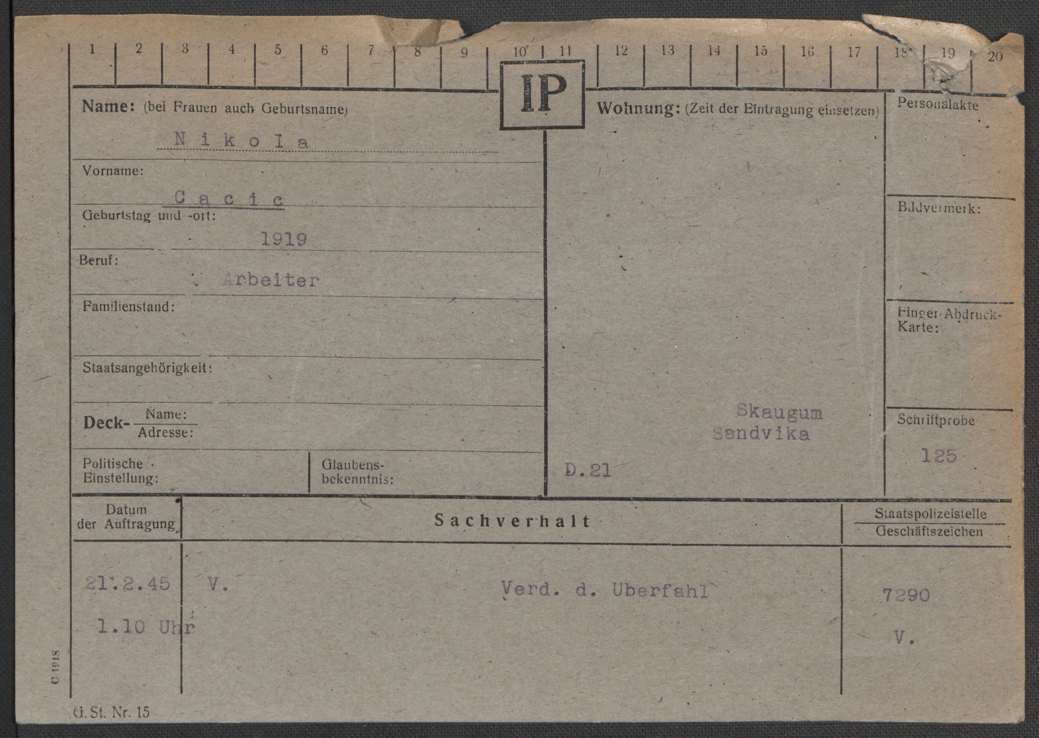 Befehlshaber der Sicherheitspolizei und des SD, RA/RAFA-5969/E/Ea/Eaa/L0002: Register over norske fanger i Møllergata 19: Bj-Eng, 1940-1945, p. 649