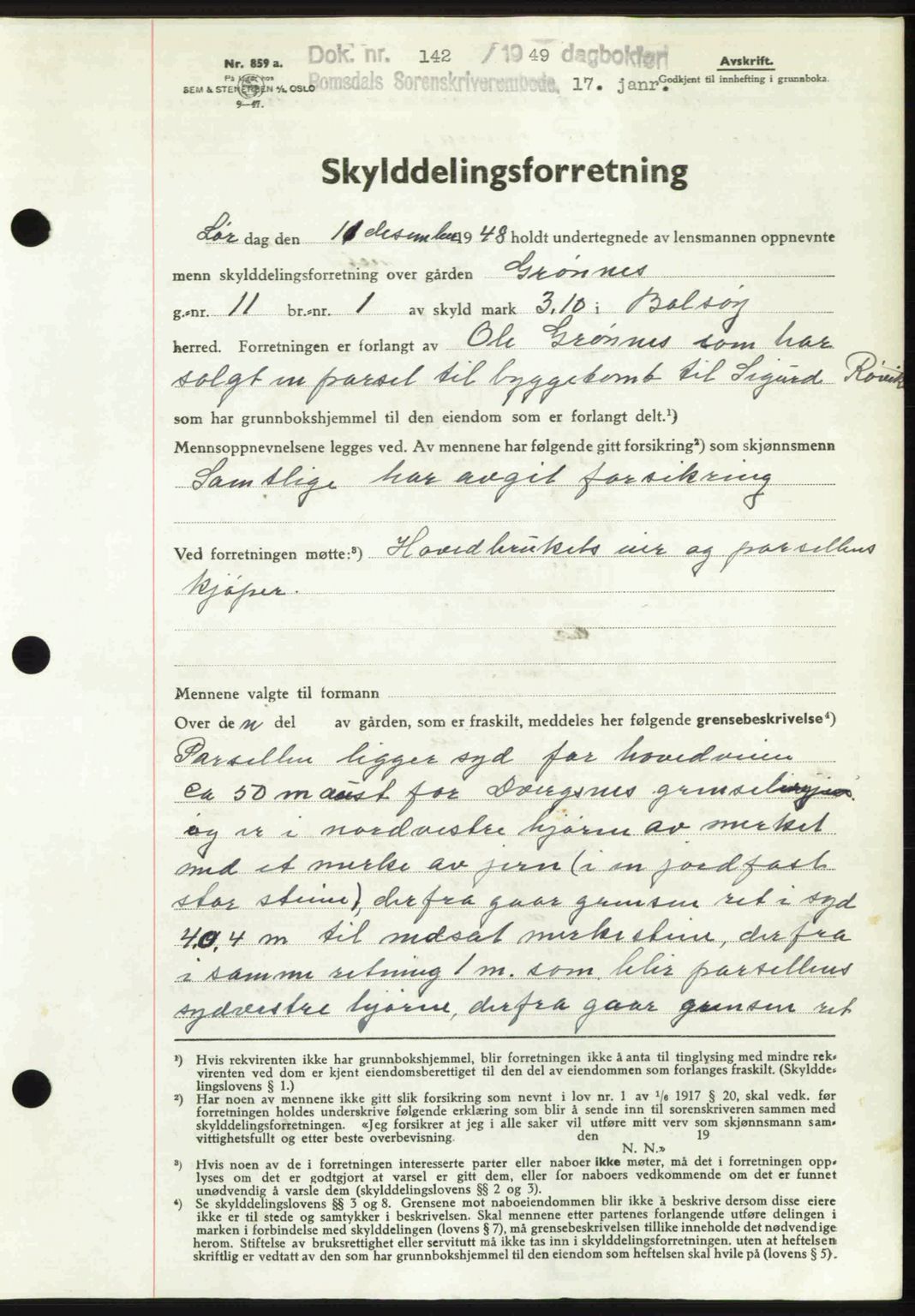 Romsdal sorenskriveri, AV/SAT-A-4149/1/2/2C: Mortgage book no. A28, 1948-1949, Diary no: : 142/1949