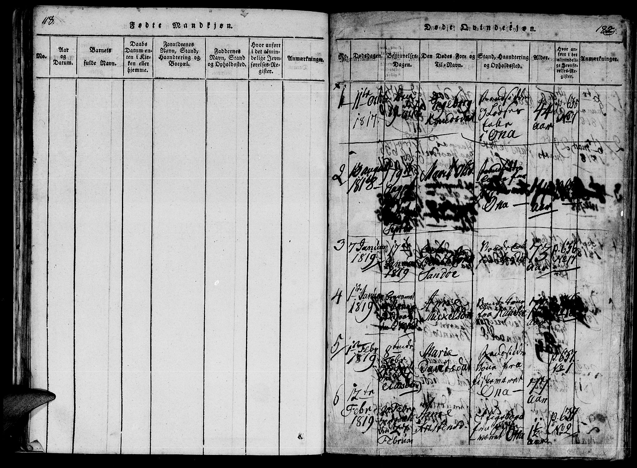 Ministerialprotokoller, klokkerbøker og fødselsregistre - Møre og Romsdal, SAT/A-1454/561/L0727: Parish register (official) no. 561A01, 1817-1858, p. 182-183