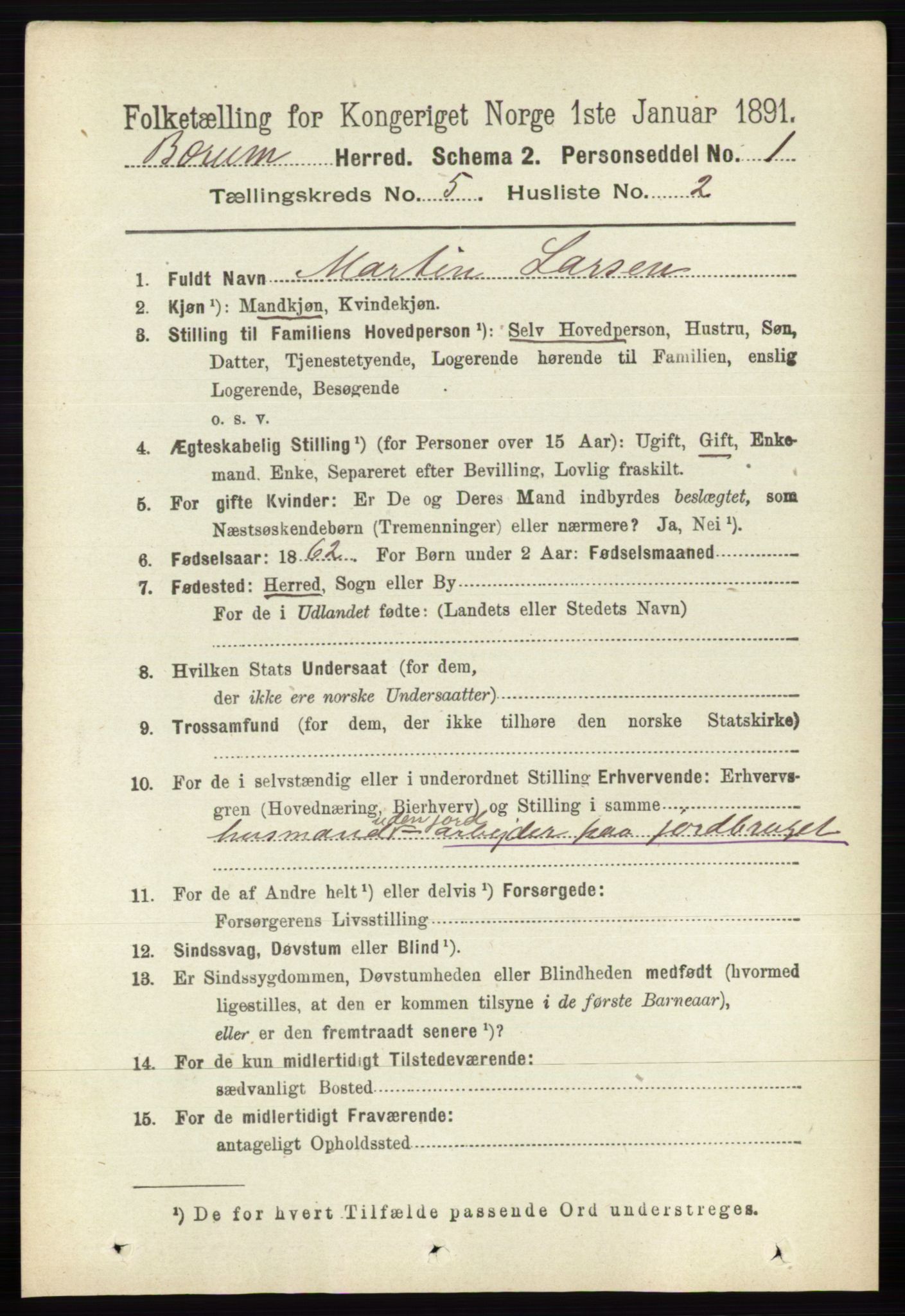 RA, 1891 census for 0219 Bærum, 1891, p. 3013