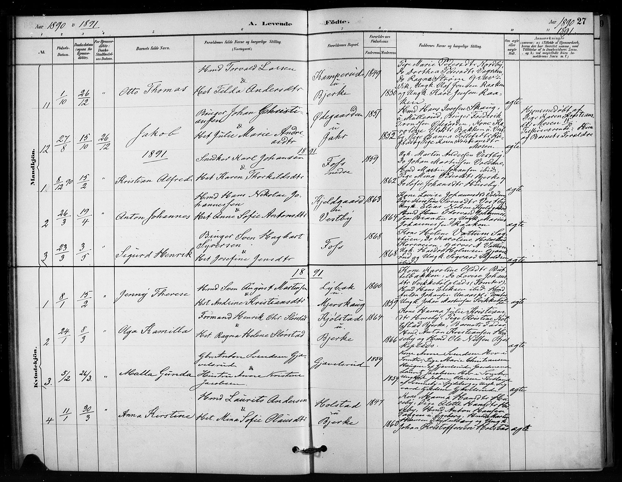 Enebakk prestekontor Kirkebøker, AV/SAO-A-10171c/F/Fb/L0001: Parish register (official) no. II 1, 1877-1902, p. 27