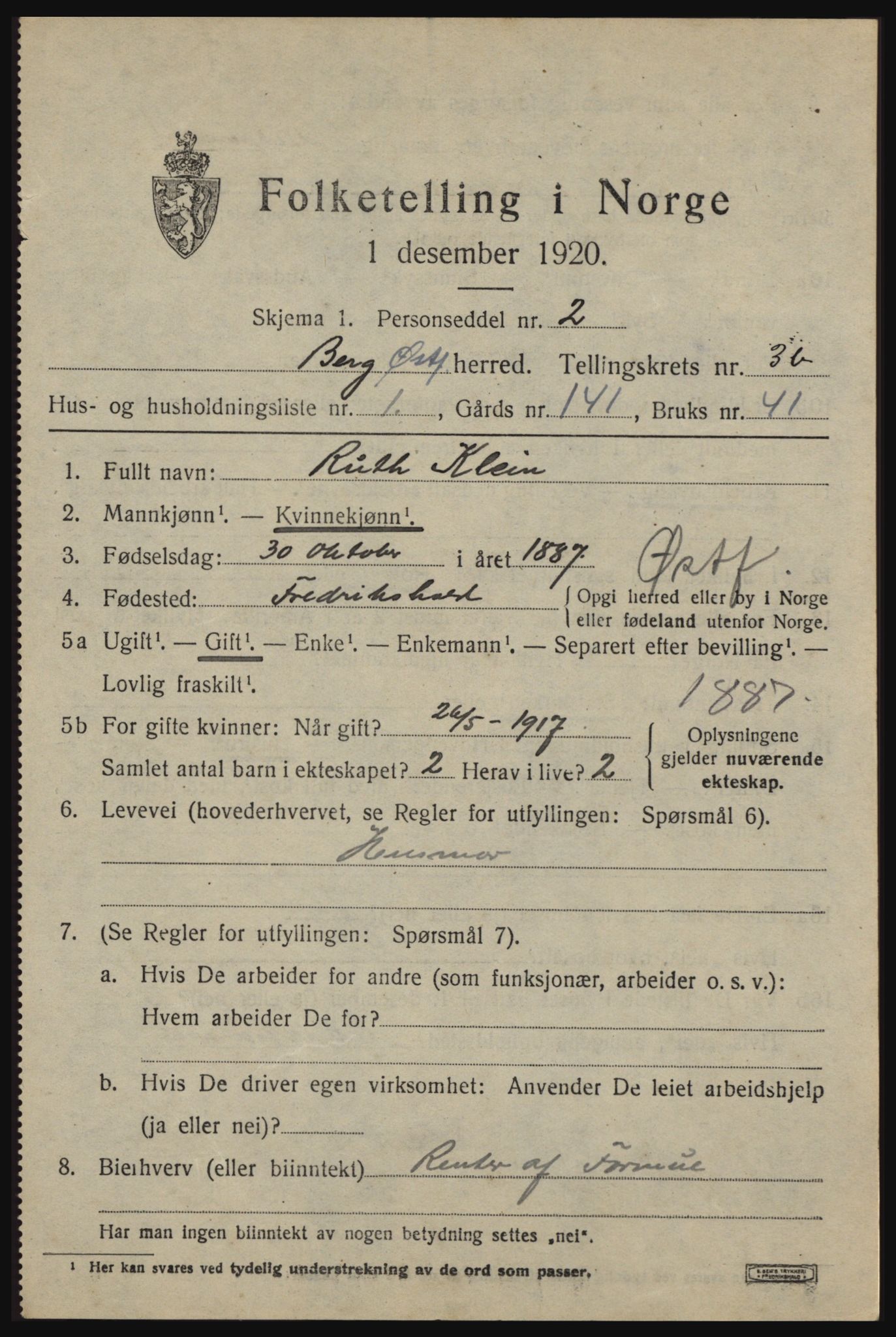 SAO, 1920 census for Berg, 1920, p. 5971