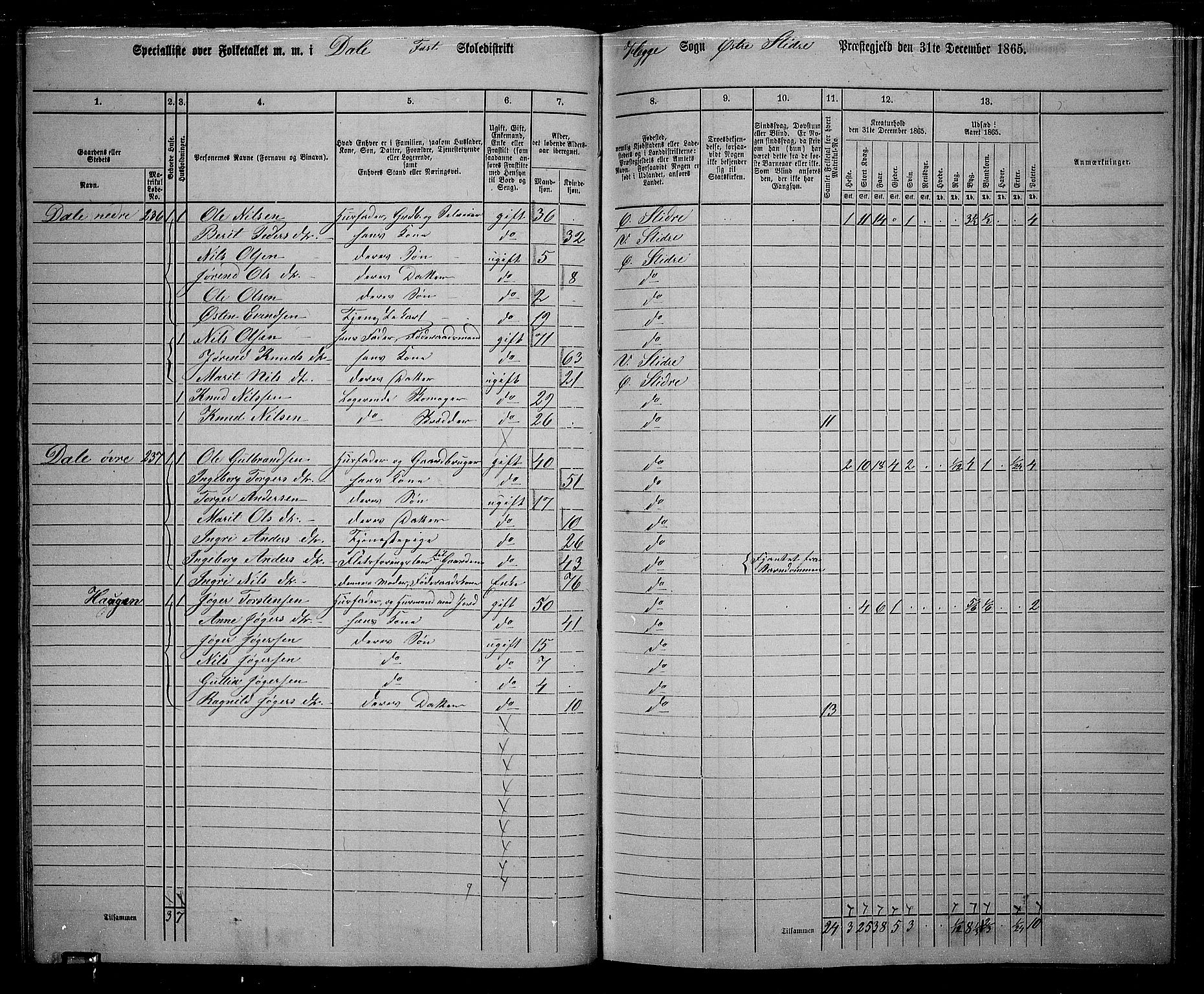 RA, 1865 census for Øystre Slidre, 1865, p. 43