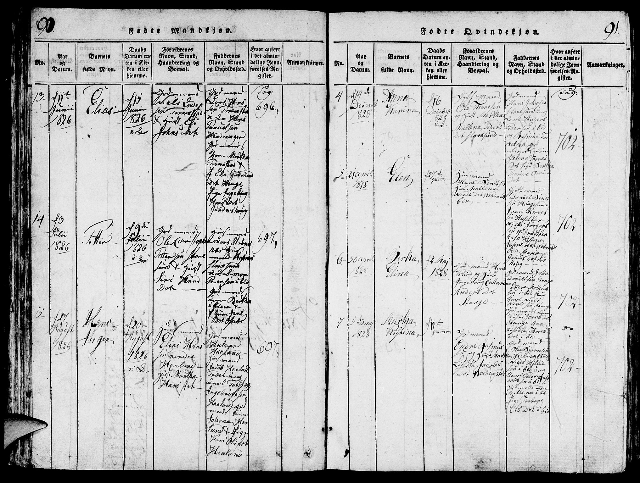 Torvastad sokneprestkontor, AV/SAST-A -101857/H/Ha/Hab/L0001: Parish register (copy) no. B 1 /1, 1817-1835, p. 90-91