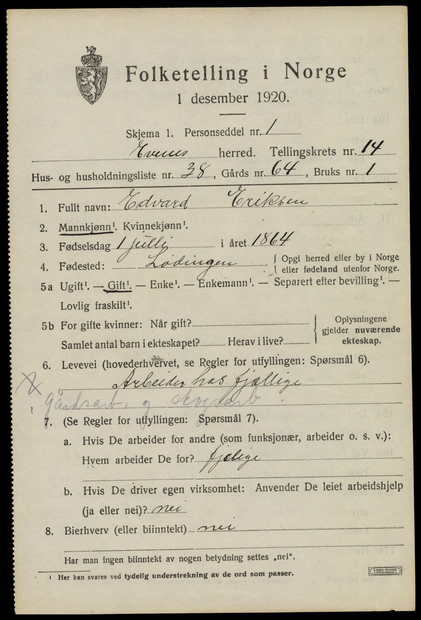 SAT, 1920 census for Evenes, 1920, p. 12646