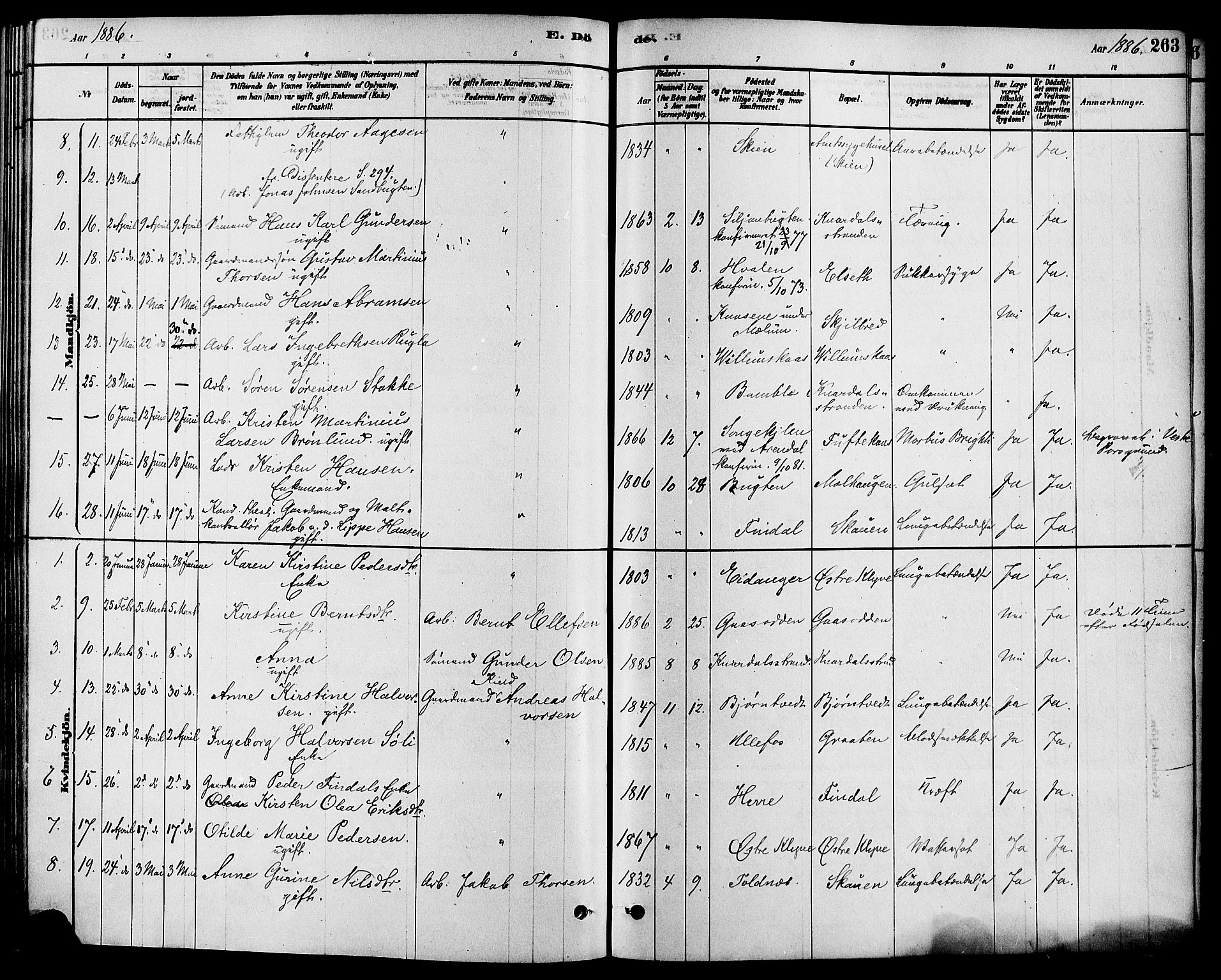 Solum kirkebøker, SAKO/A-306/F/Fa/L0009: Parish register (official) no. I 9, 1877-1887, p. 263