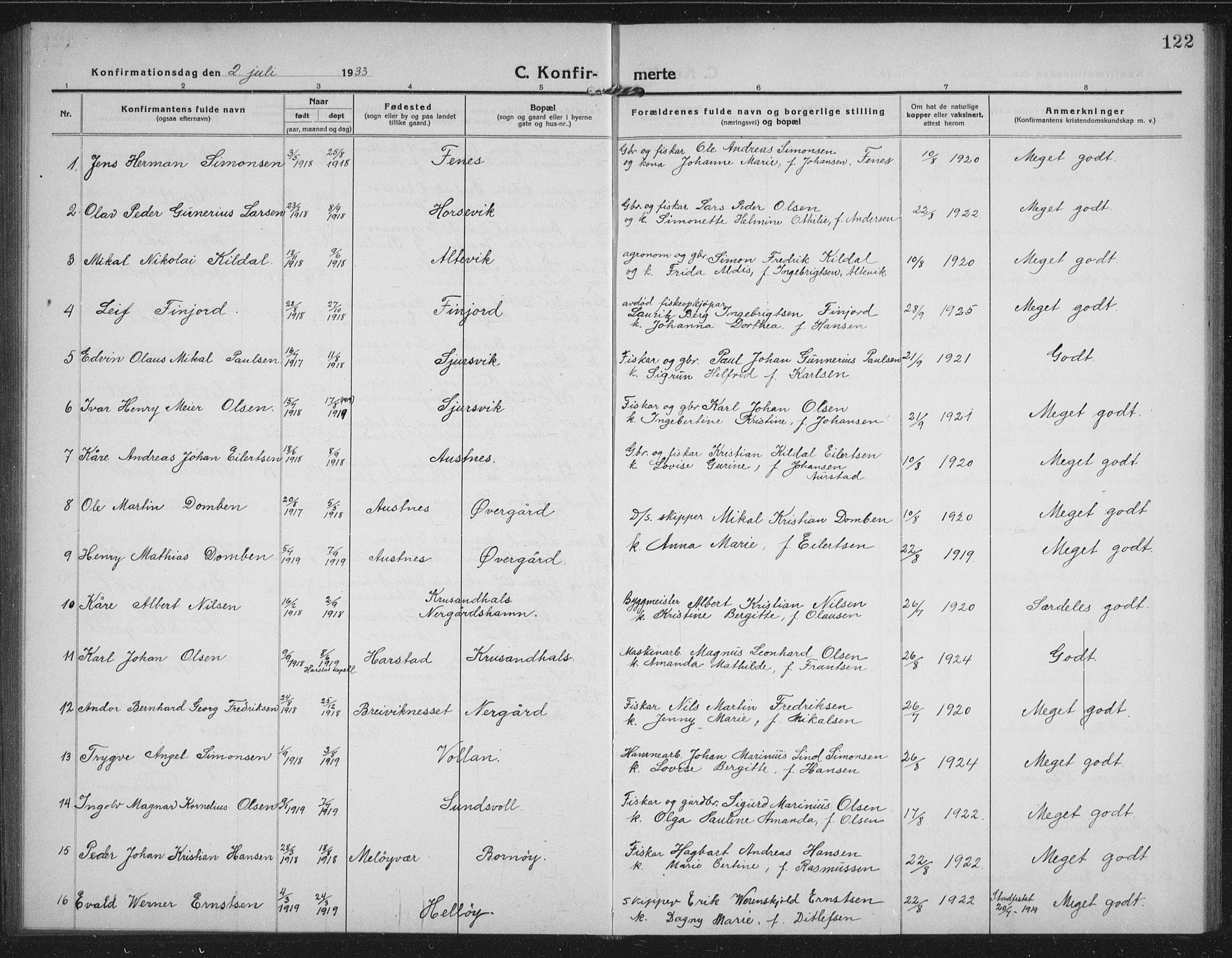 Sand/Bjarkøy sokneprestkontor, AV/SATØ-S-0811/I/Ia/Iab/L0005klokker: Parish register (copy) no. 5, 1919-1937, p. 122