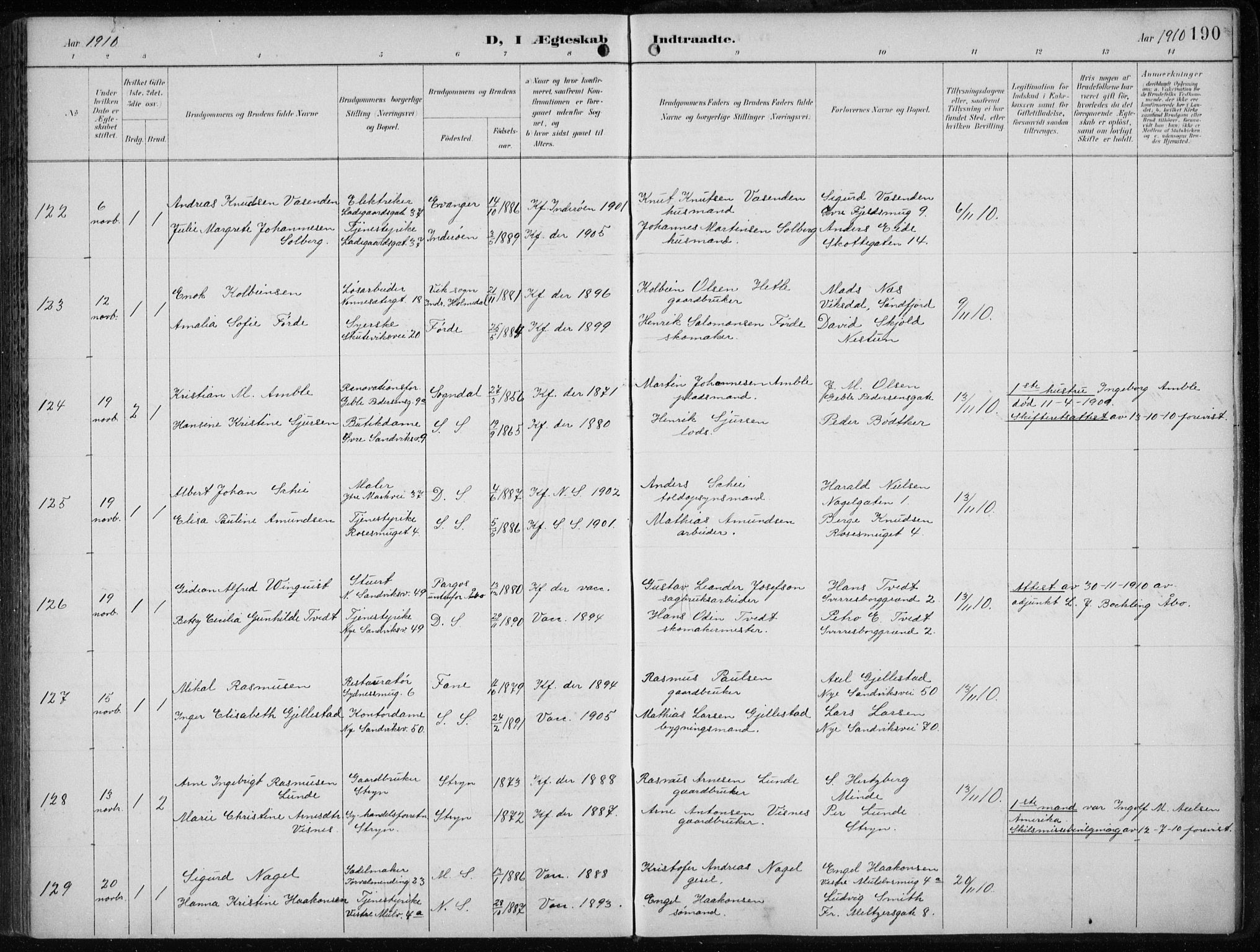 Sandviken Sokneprestembete, AV/SAB-A-77601/H/Ha/L0014: Parish register (official) no. D 1, 1896-1911, p. 190