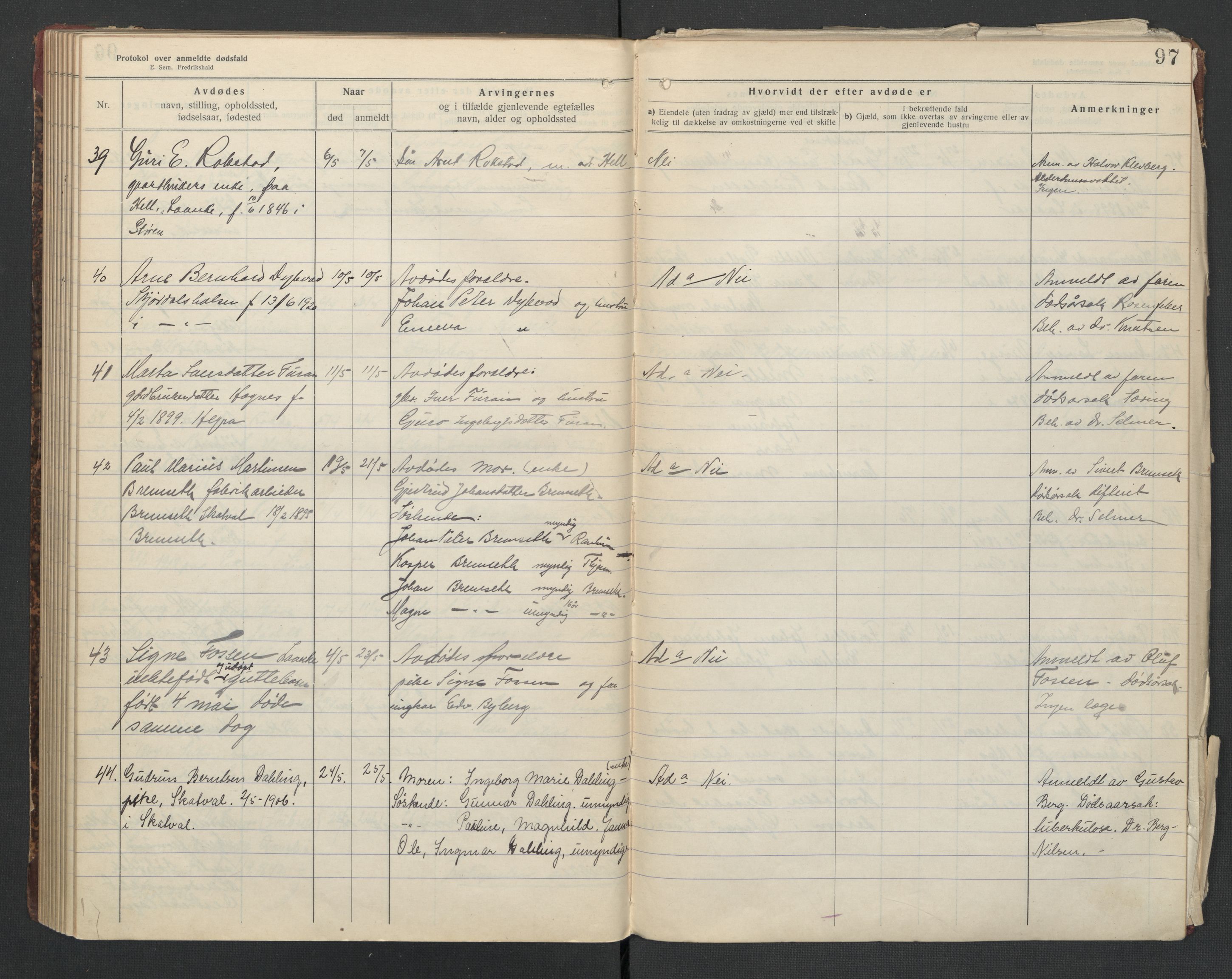 Nedre Stjørdal lensmannskontor, AV/SAT-A-1044/02/L0004: 2.01.04 Dødsfallsprotokoller, 1917-1921, p. 97