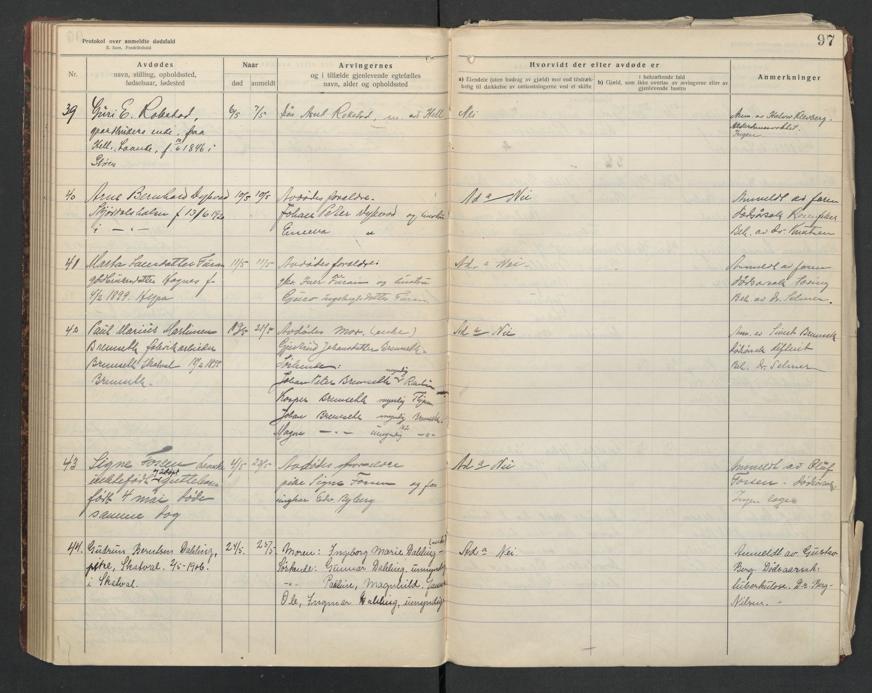 Nedre Stjørdal lensmannskontor, SAT/A-1044/02/L0004: 2.01.04 Dødsfallsprotokoller, 1917-1921, p. 97