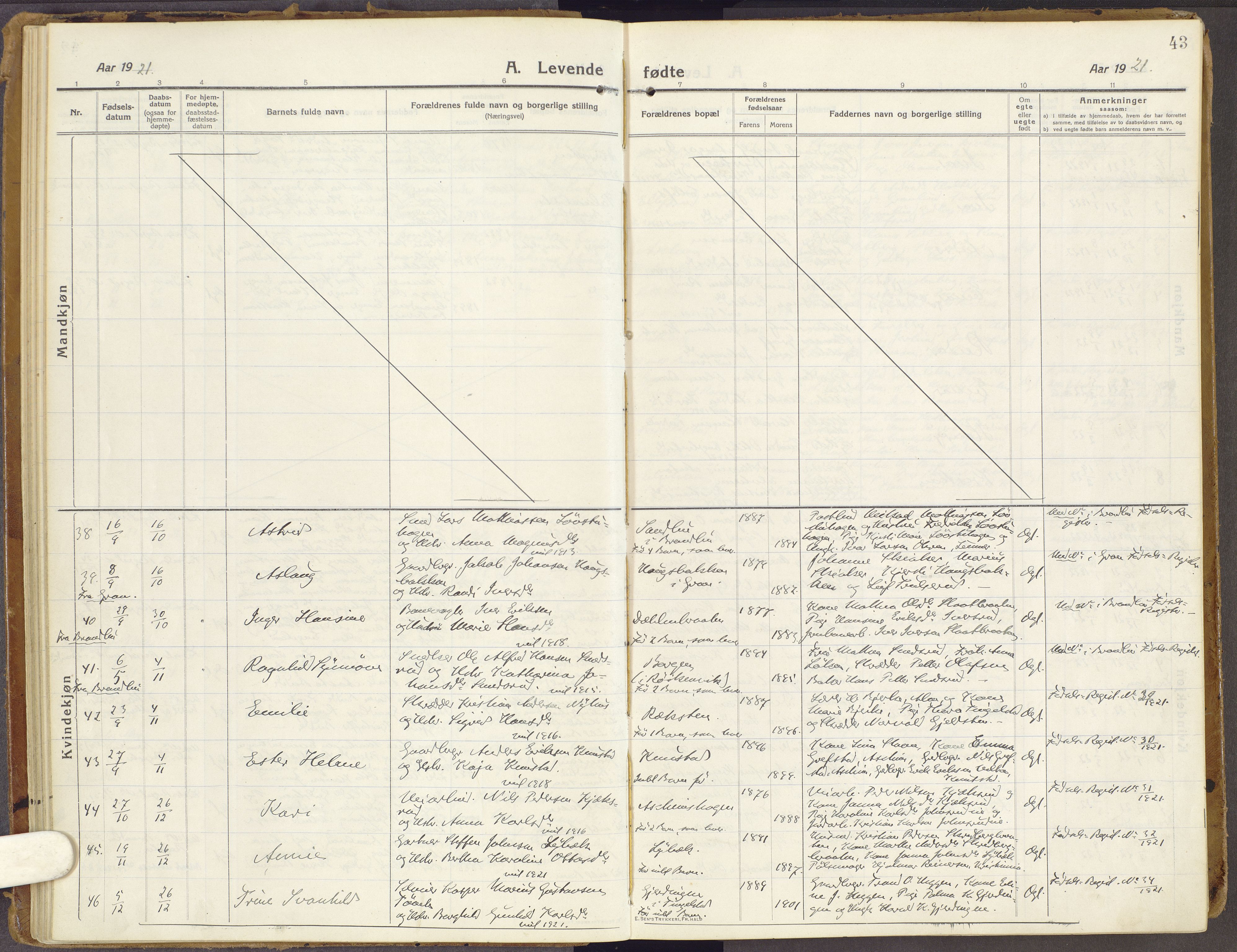 Brandbu prestekontor, SAH/PREST-114/H/Ha/Haa/L0003: Parish register (official) no. 3, 1914-1928, p. 43