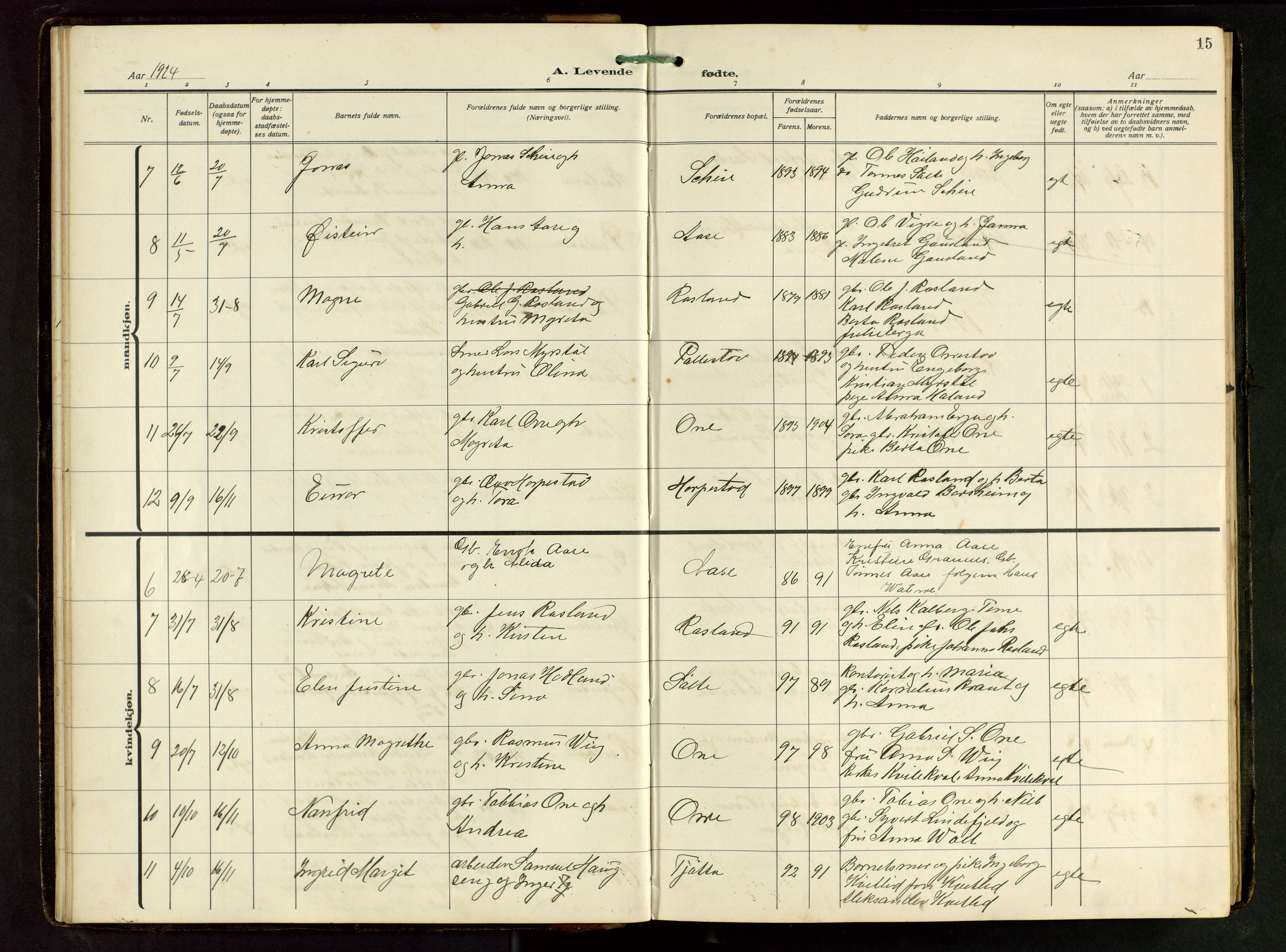 Klepp sokneprestkontor, AV/SAST-A-101803/001/3/30BB/L0008: Parish register (copy) no. B 8, 1918-1949, p. 15