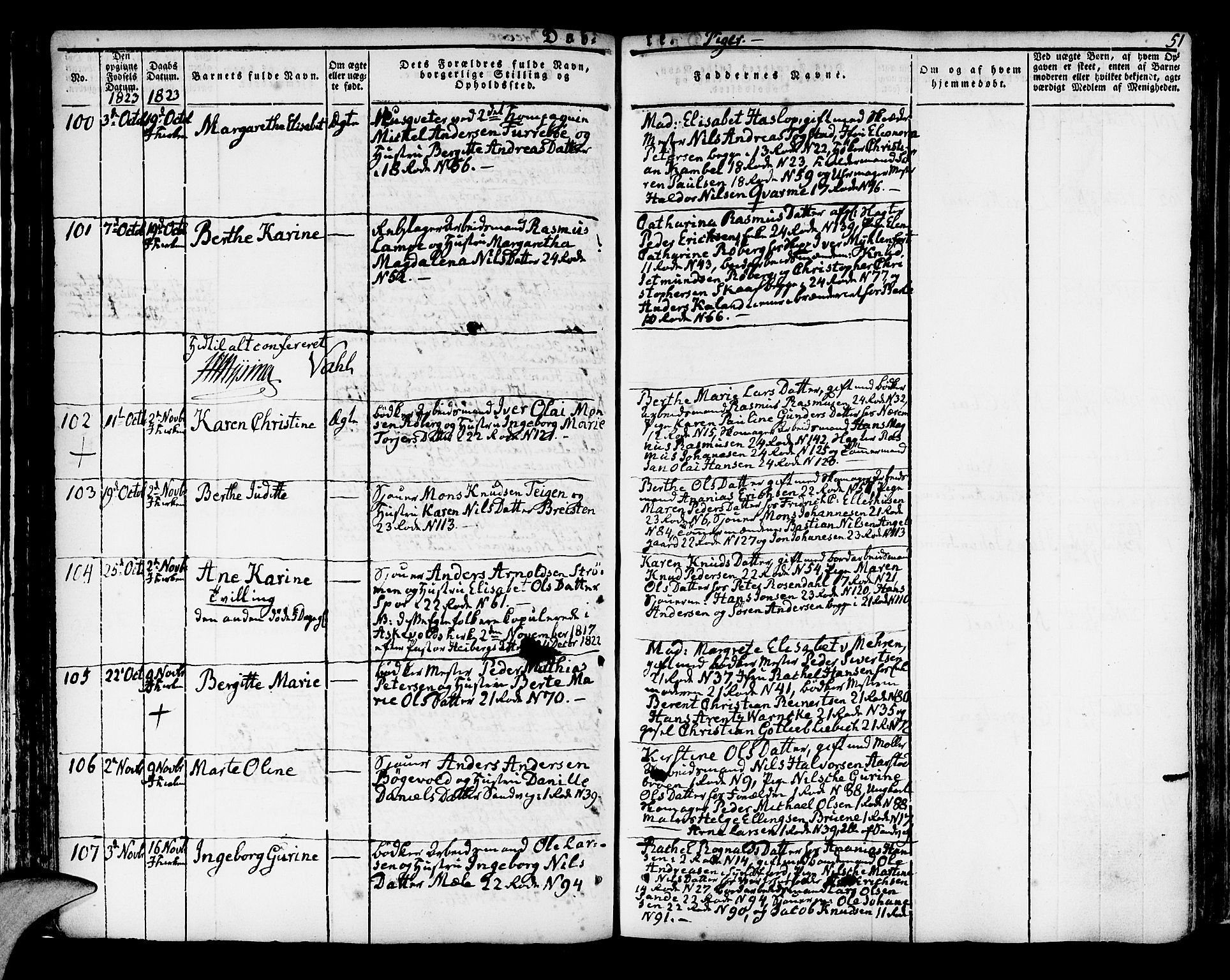 Korskirken sokneprestembete, AV/SAB-A-76101/H/Hab: Parish register (copy) no. A 3, 1821-1831, p. 51