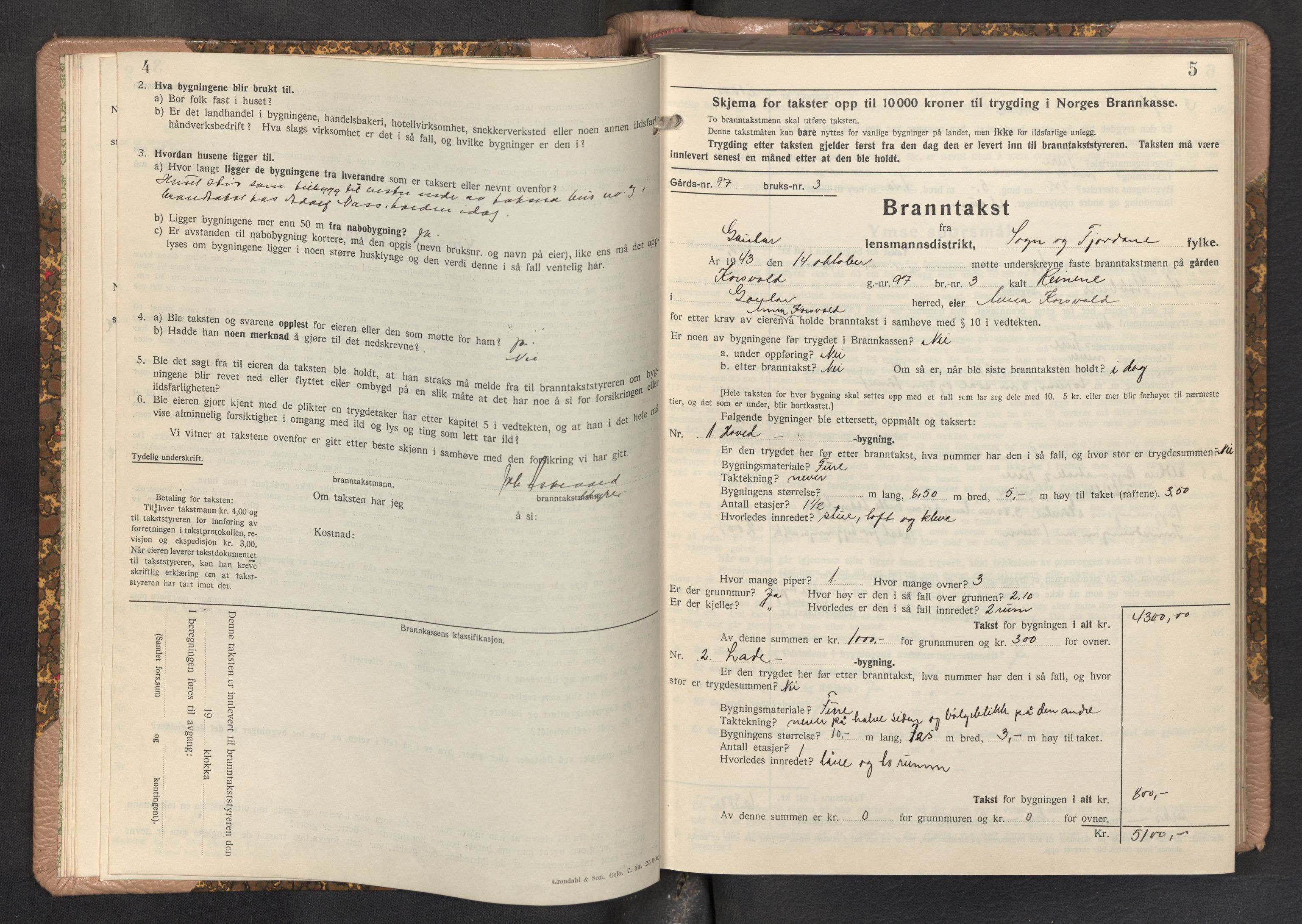 Lensmannen i Gaular, SAB/A-27601/0012/L0007: Branntakstprotokoll, skjematakst, 1943-1955, p. 4-5