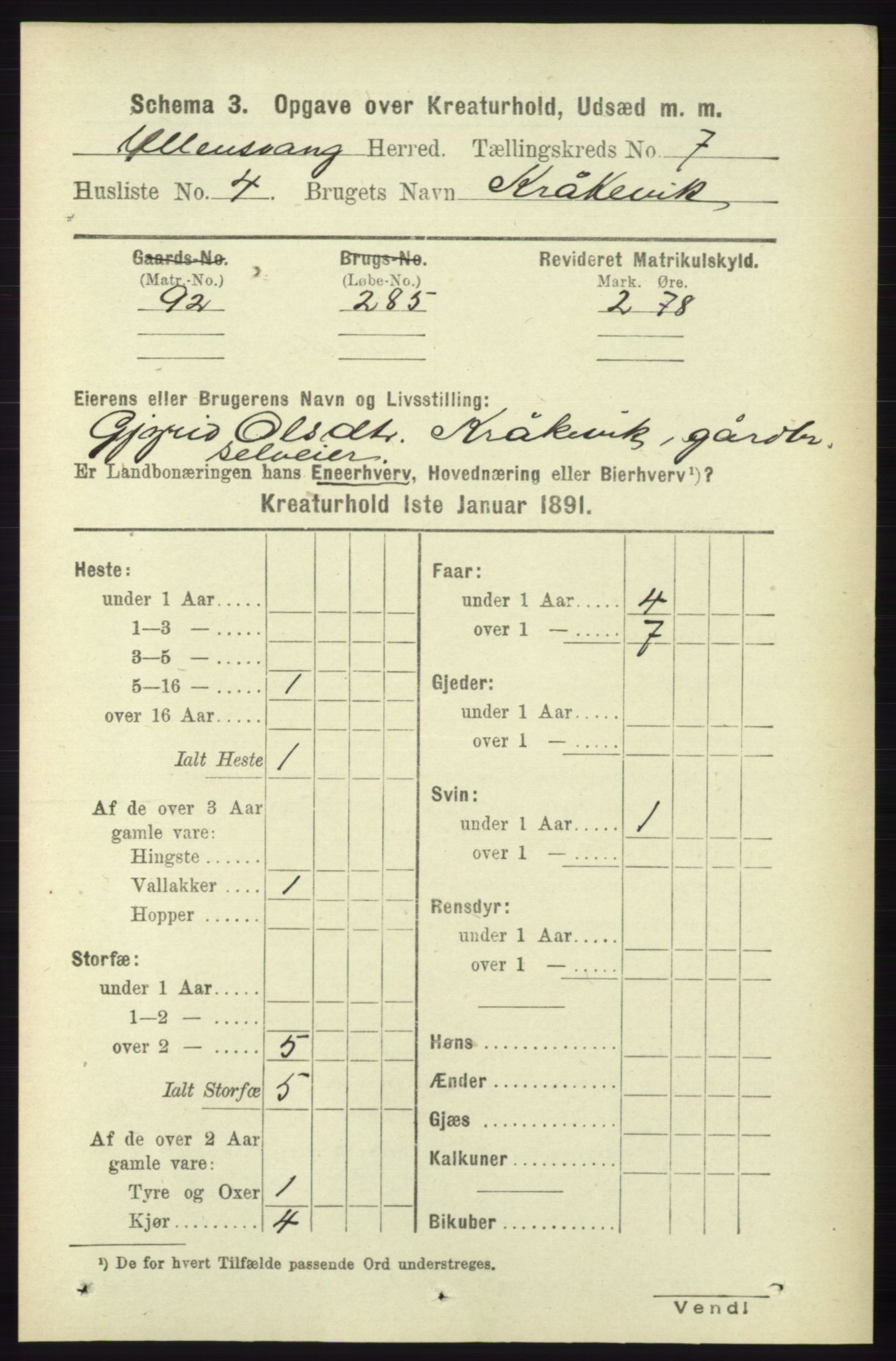 RA, 1891 census for 1230 Ullensvang, 1891, p. 7339