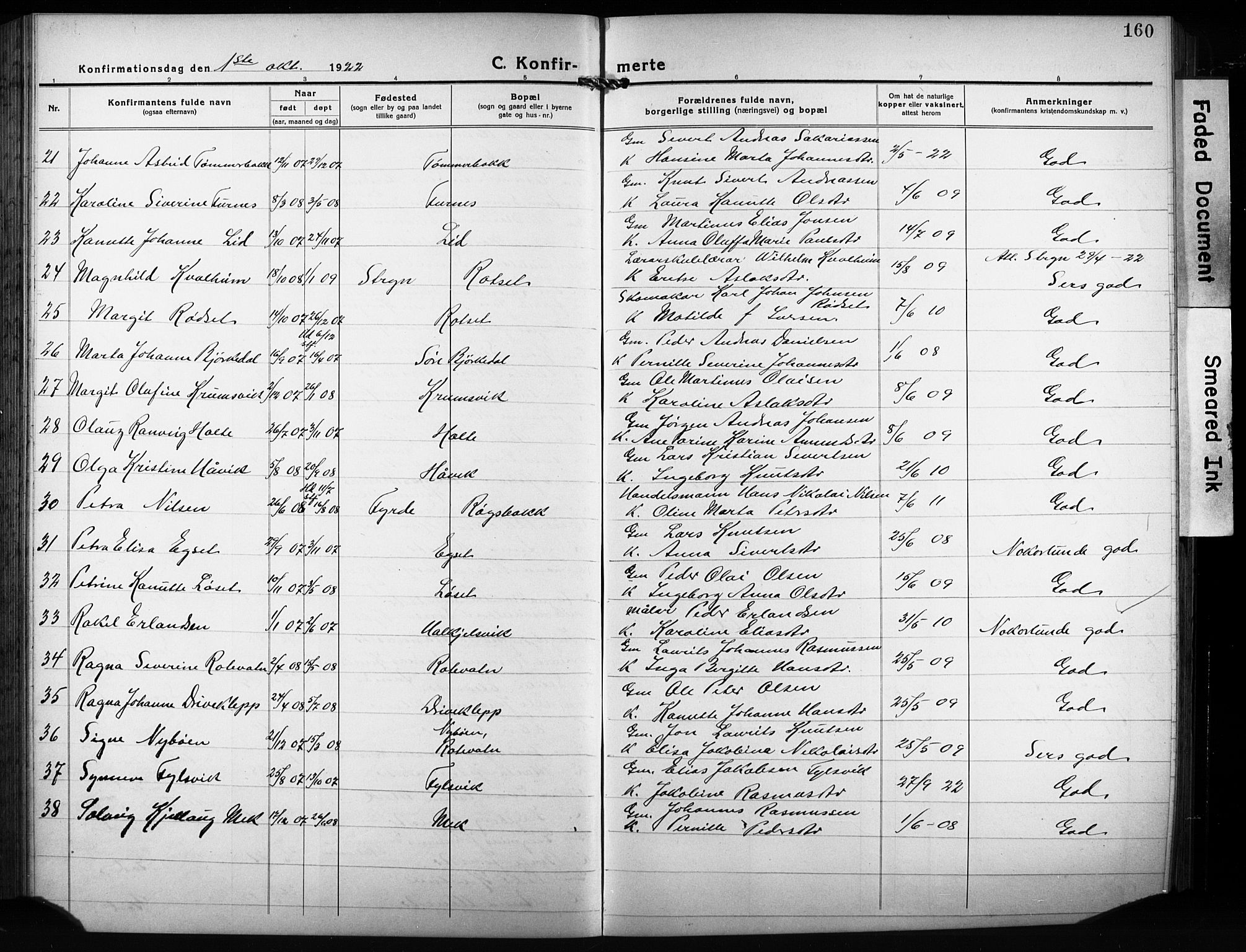 Ministerialprotokoller, klokkerbøker og fødselsregistre - Møre og Romsdal, AV/SAT-A-1454/511/L0160: Parish register (copy) no. 511C06, 1920-1932, p. 160