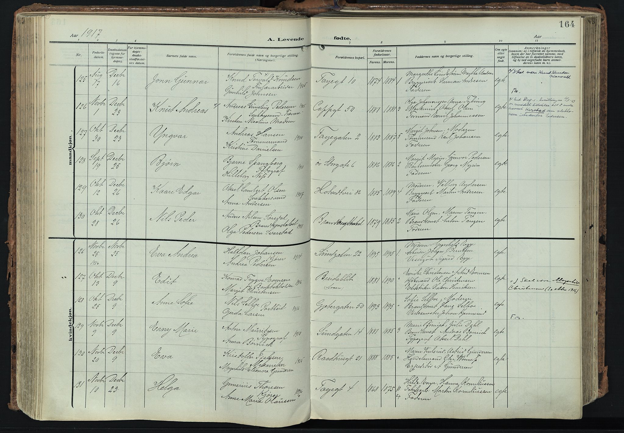 Bragernes kirkebøker, SAKO/A-6/F/Fb/L0010: Parish register (official) no. II 10, 1911-1922, p. 164