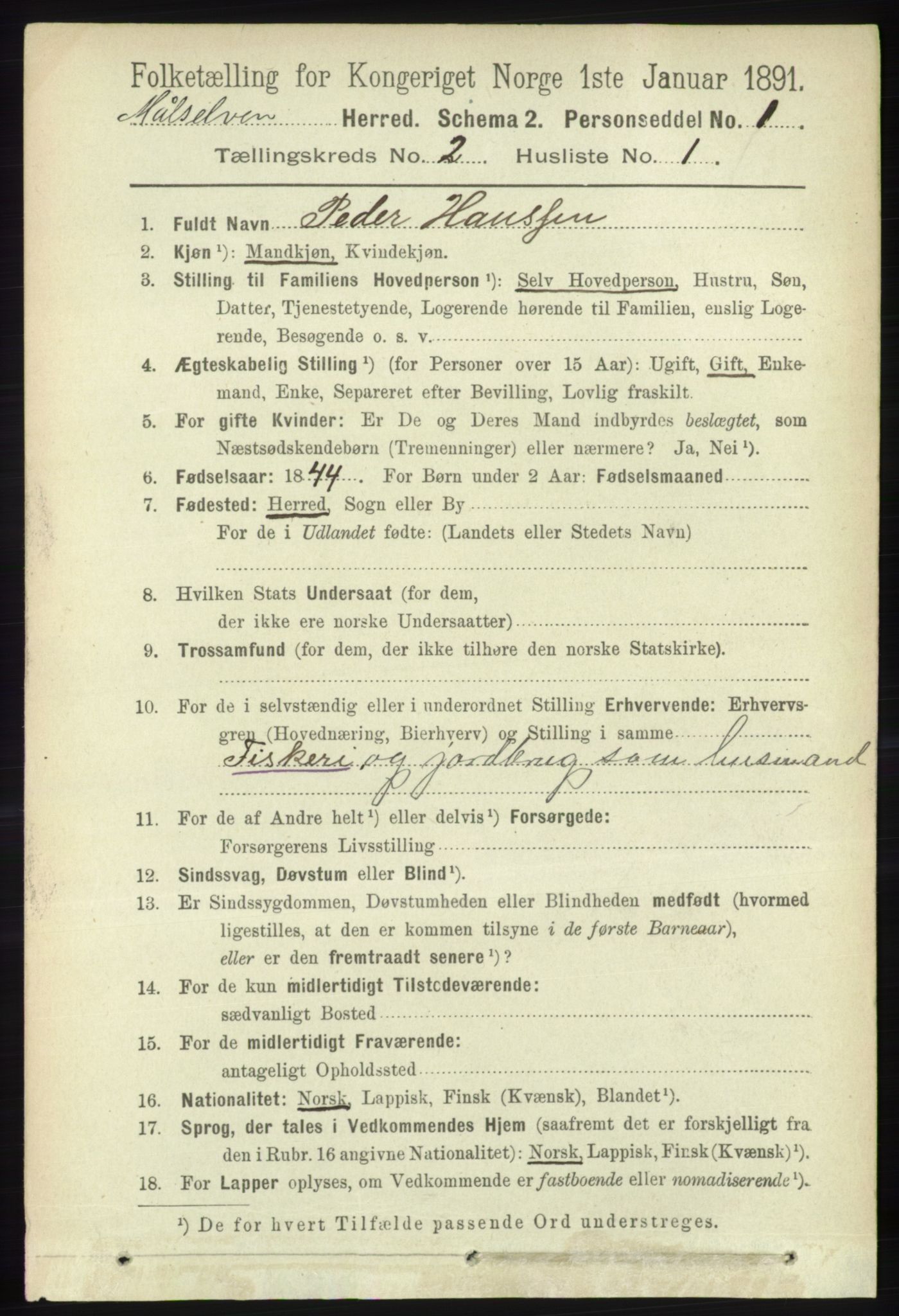 RA, 1891 census for 1924 Målselv, 1891, p. 300