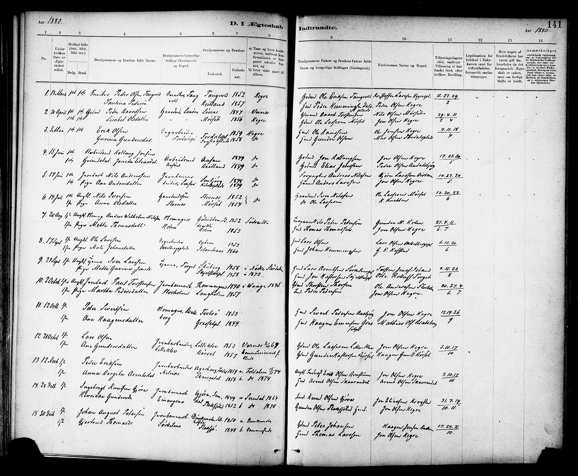 Ministerialprotokoller, klokkerbøker og fødselsregistre - Nord-Trøndelag, SAT/A-1458/703/L0030: Parish register (official) no. 703A03, 1880-1892, p. 141