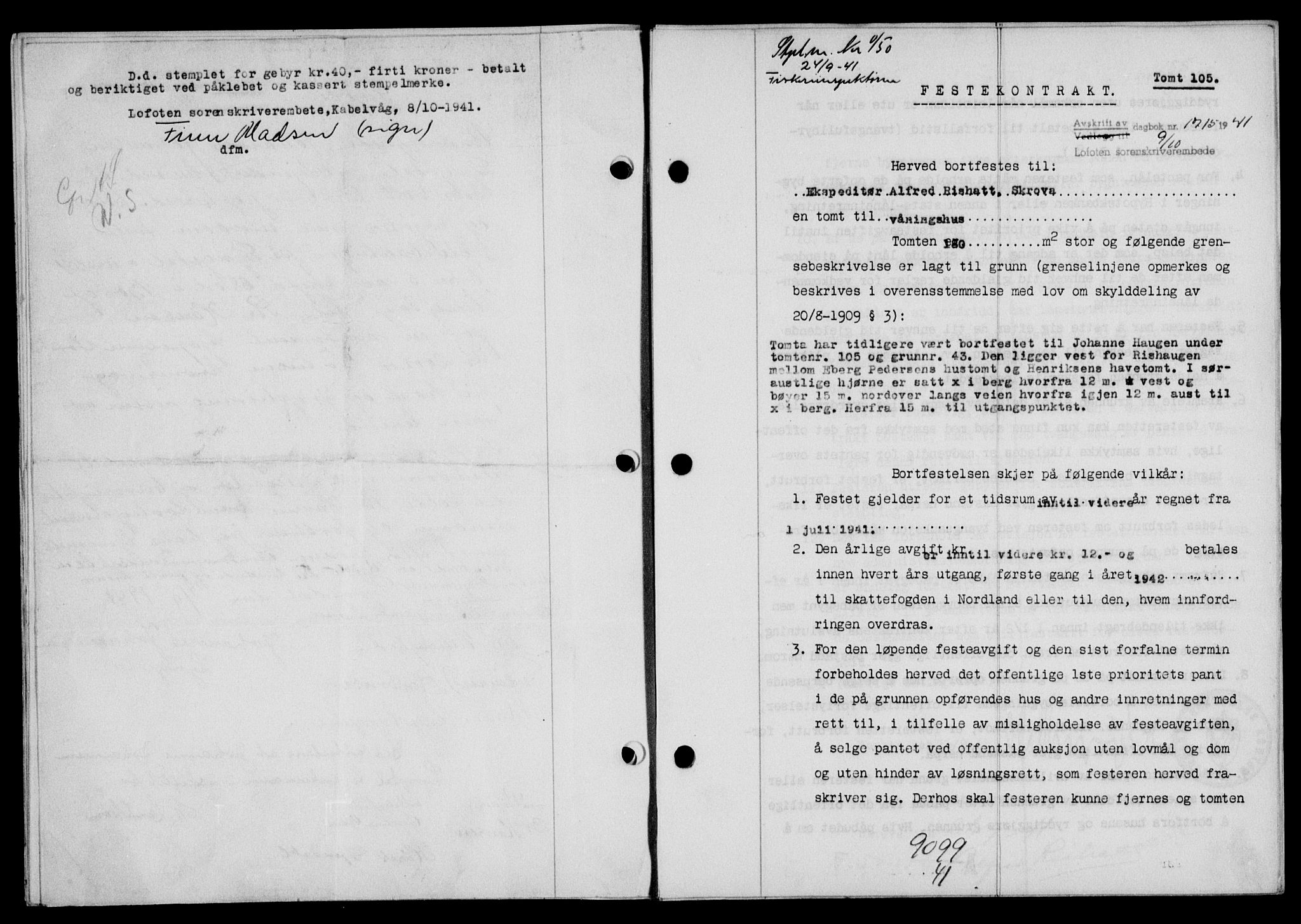 Lofoten sorenskriveri, SAT/A-0017/1/2/2C/L0009a: Mortgage book no. 9a, 1941-1942, Diary no: : 1715/1941