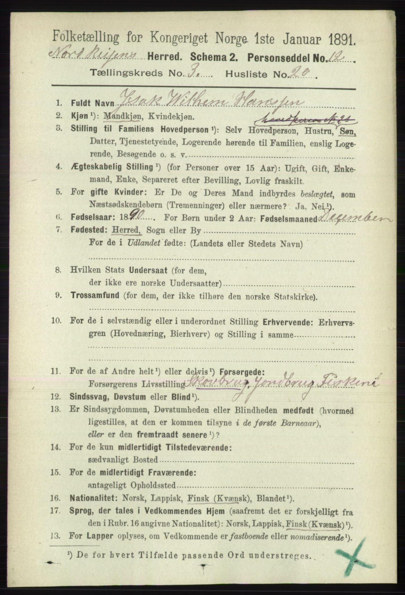 RA, 1891 census for 1942 Nordreisa, 1891, p. 1482