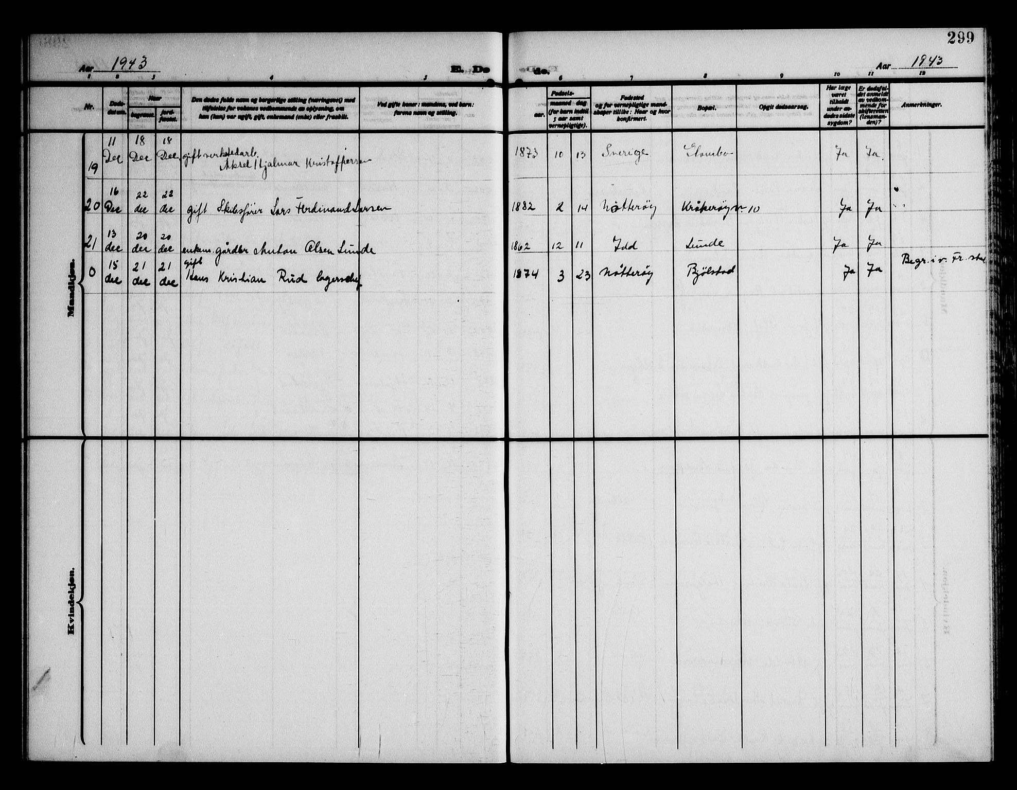 Kråkerøy prestekontor Kirkebøker, AV/SAO-A-10912/G/Ga/L0002: Parish register (copy) no. 2, 1908-1952, p. 299