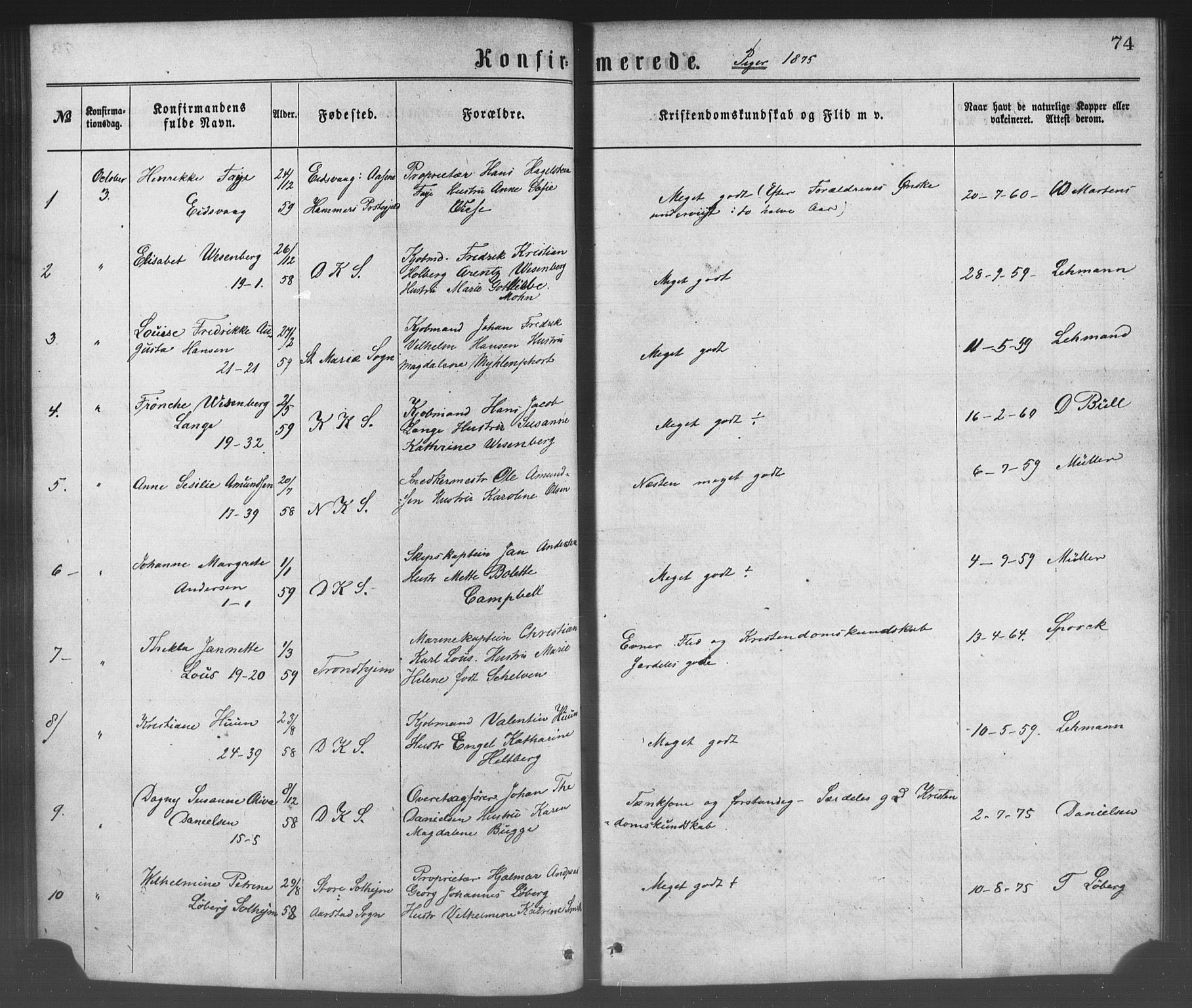 Korskirken sokneprestembete, SAB/A-76101/H/Haa/L0028: Parish register (official) no. C 4, 1868-1879, p. 74