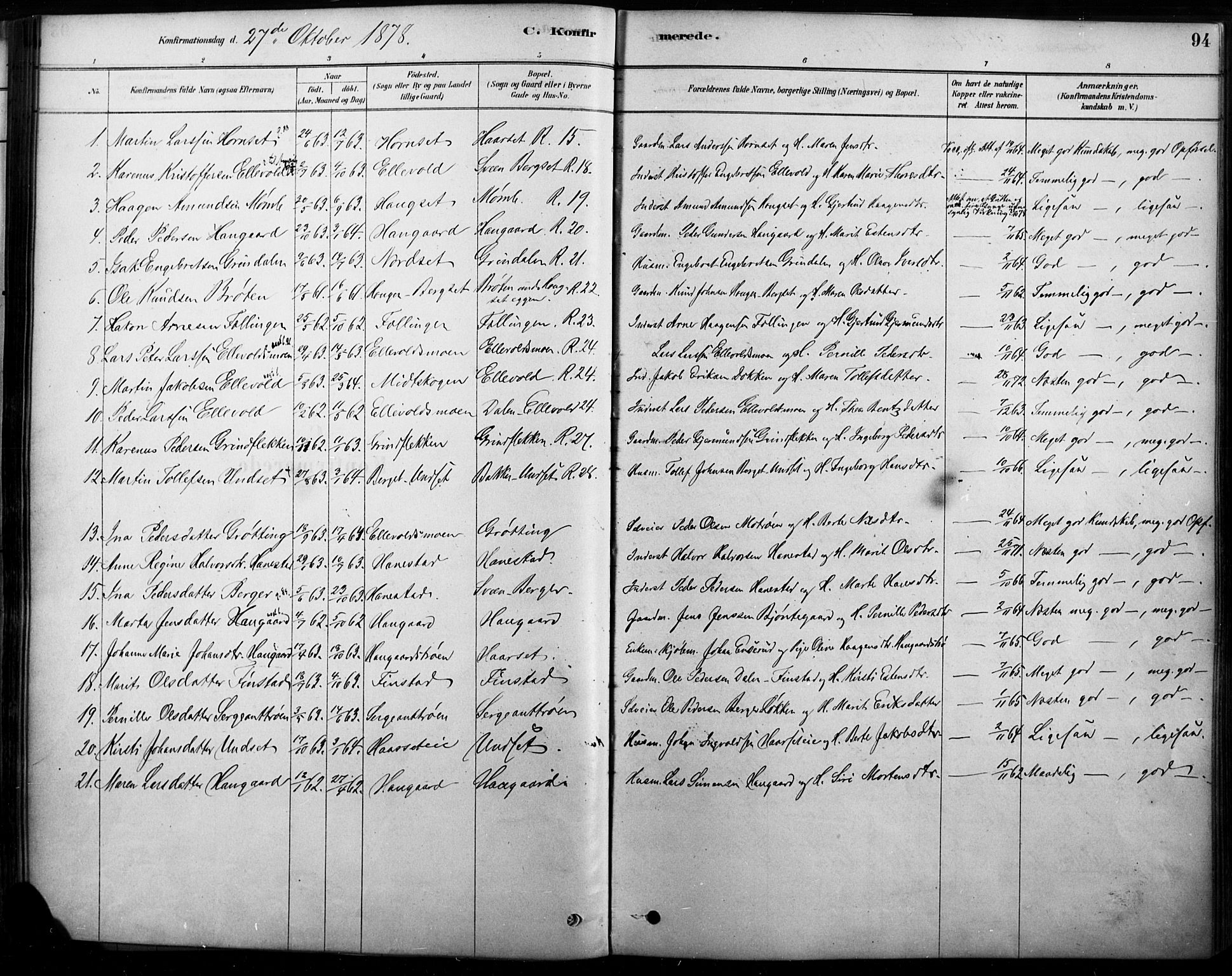 Rendalen prestekontor, SAH/PREST-054/H/Ha/Haa/L0009: Parish register (official) no. 9, 1878-1901, p. 94