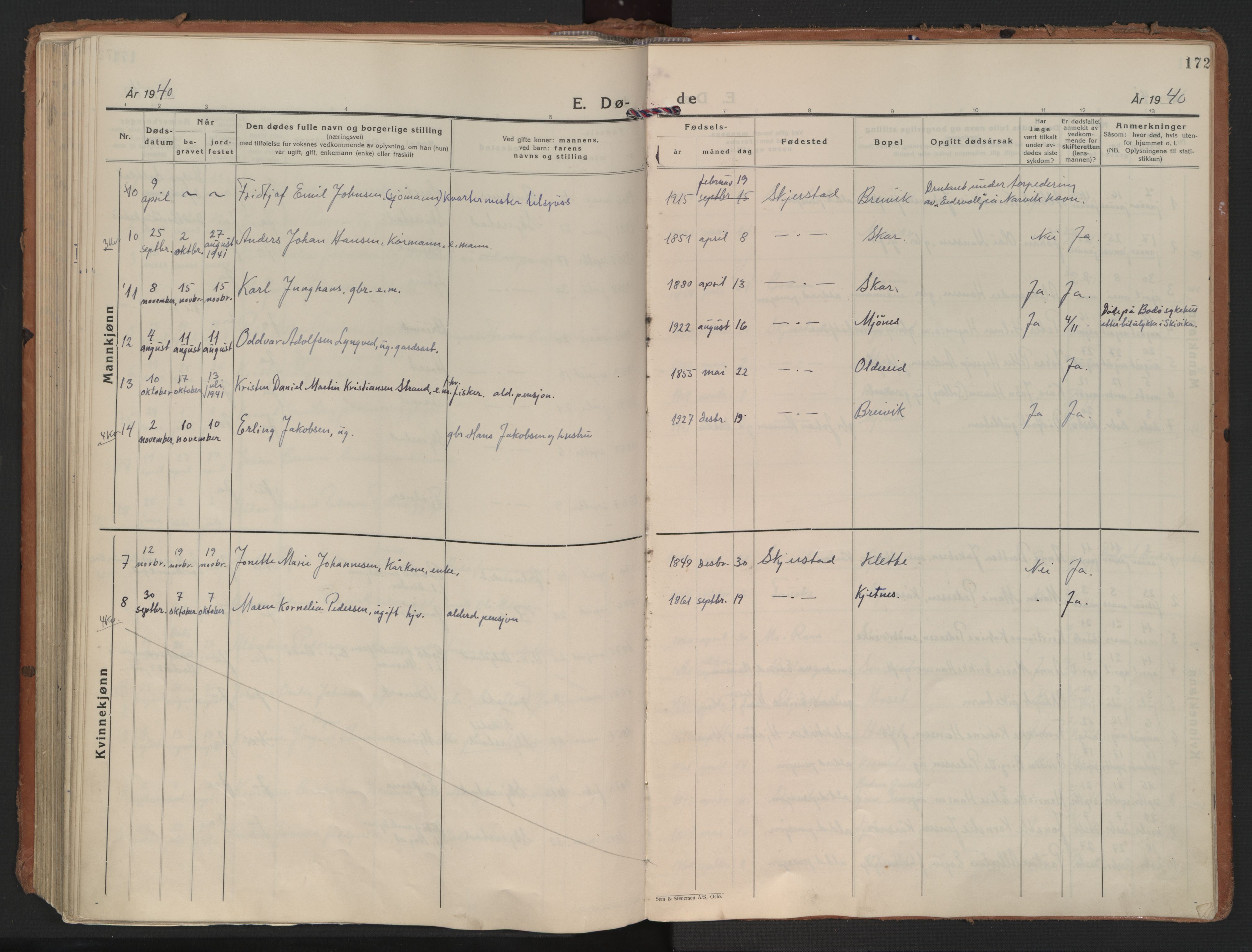 Ministerialprotokoller, klokkerbøker og fødselsregistre - Nordland, SAT/A-1459/852/L0749: Parish register (official) no. 852A19, 1933-1951, p. 172