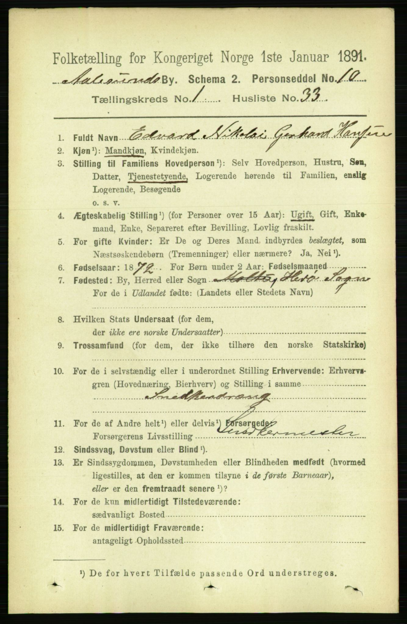 RA, 1891 census for 1501 Ålesund, 1891, p. 1638