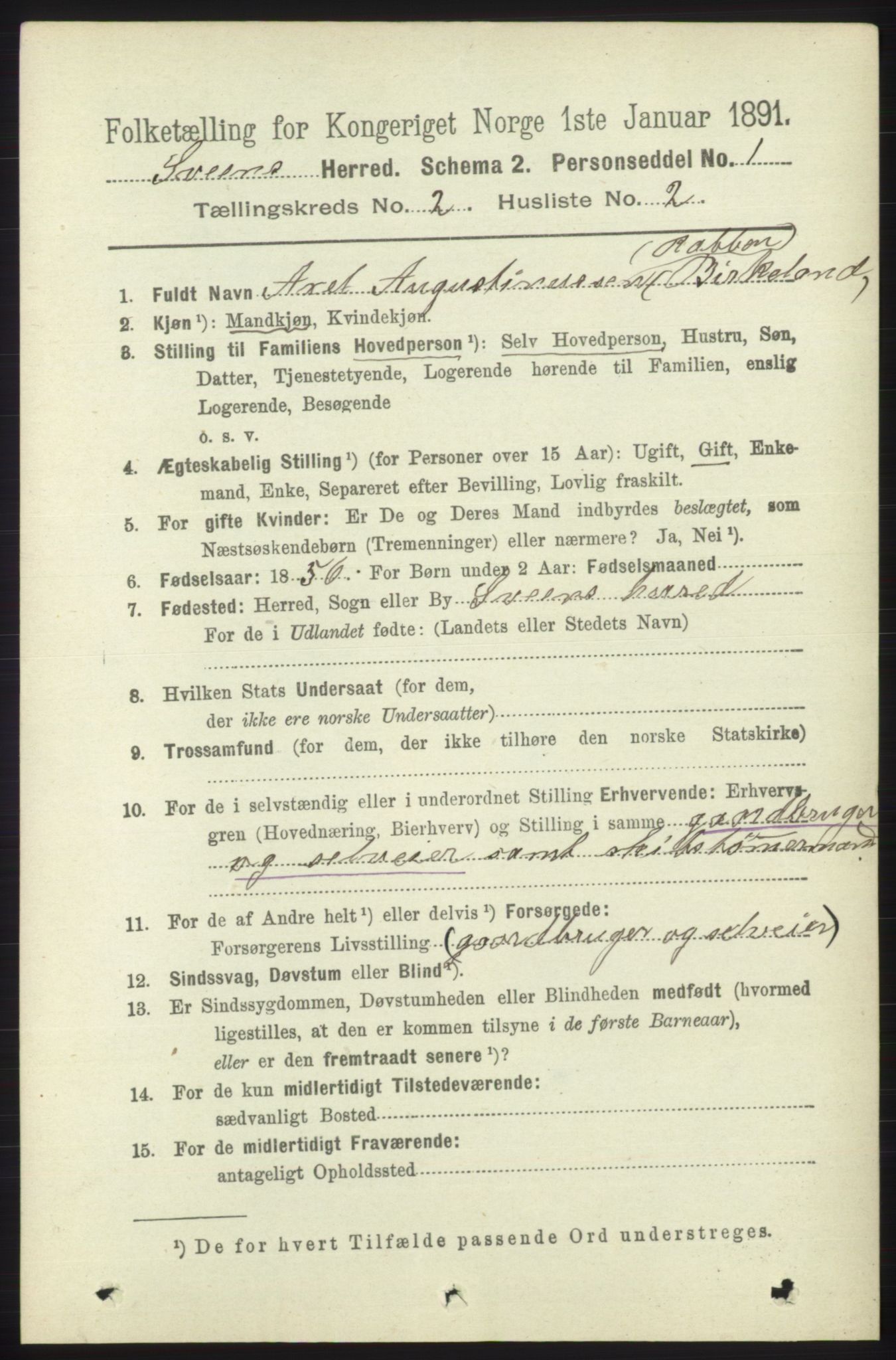 RA, 1891 census for 1216 Sveio, 1891, p. 519