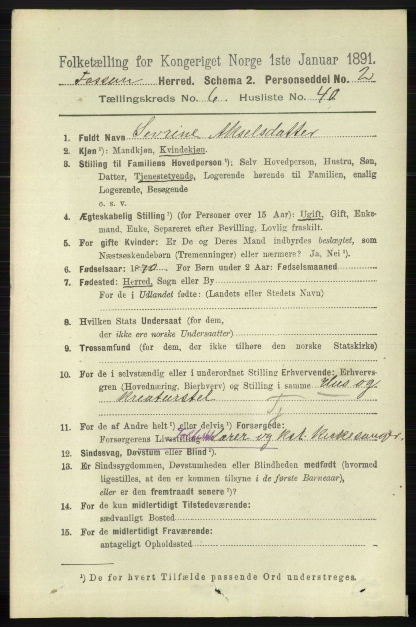 RA, 1891 census for 1129 Forsand, 1891, p. 1187