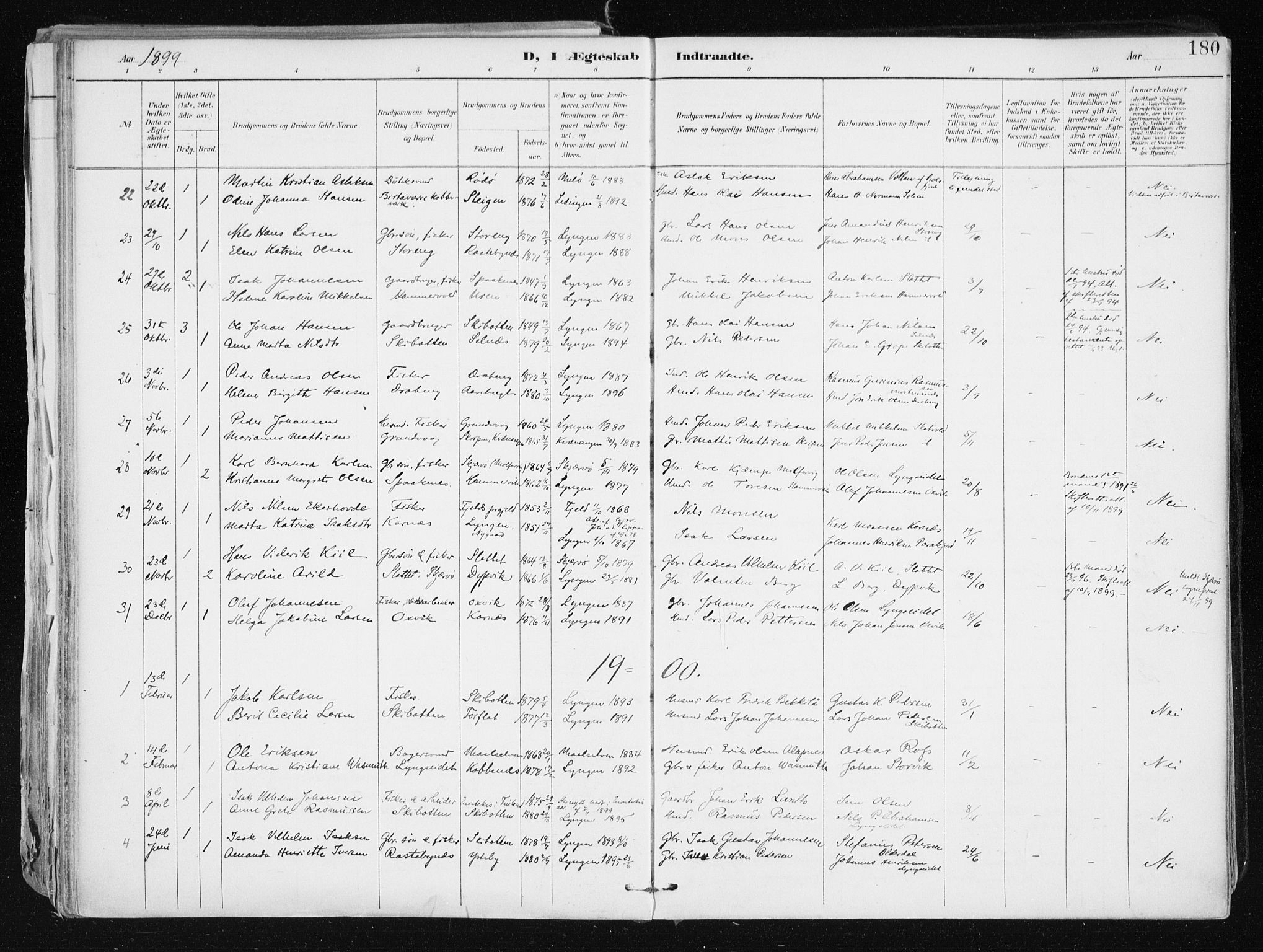 Lyngen sokneprestembete, SATØ/S-1289/H/He/Hea/L0008kirke: Parish register (official) no. 8, 1891-1902, p. 180