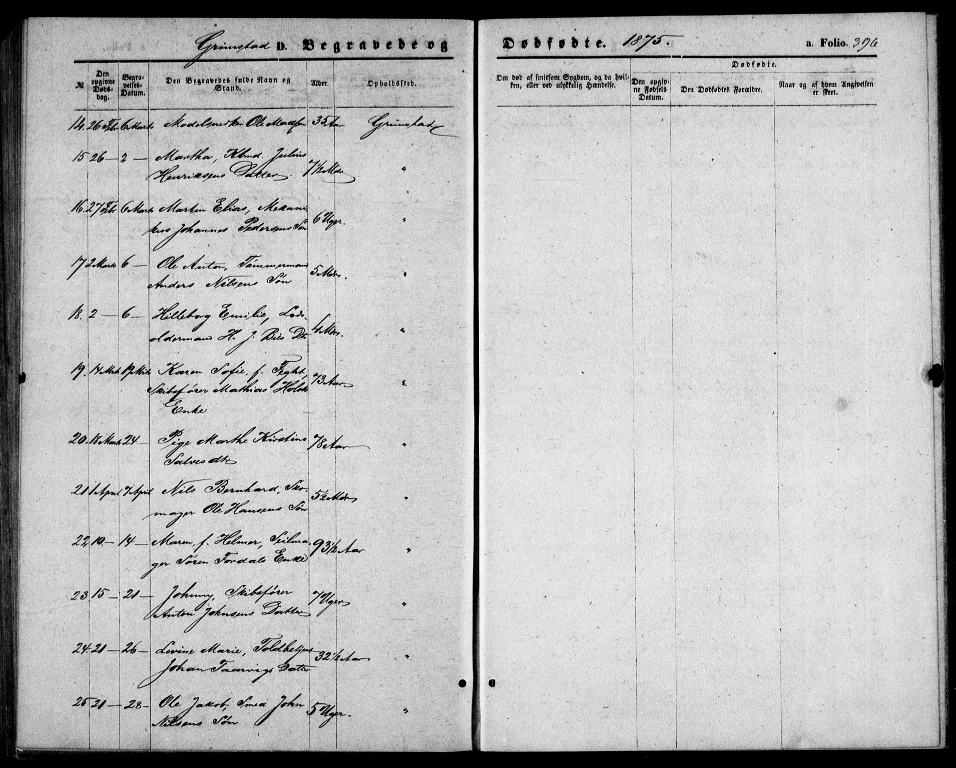 Fjære sokneprestkontor, AV/SAK-1111-0011/F/Fb/L0009: Parish register (copy) no. B 9, 1867-1870, p. 396