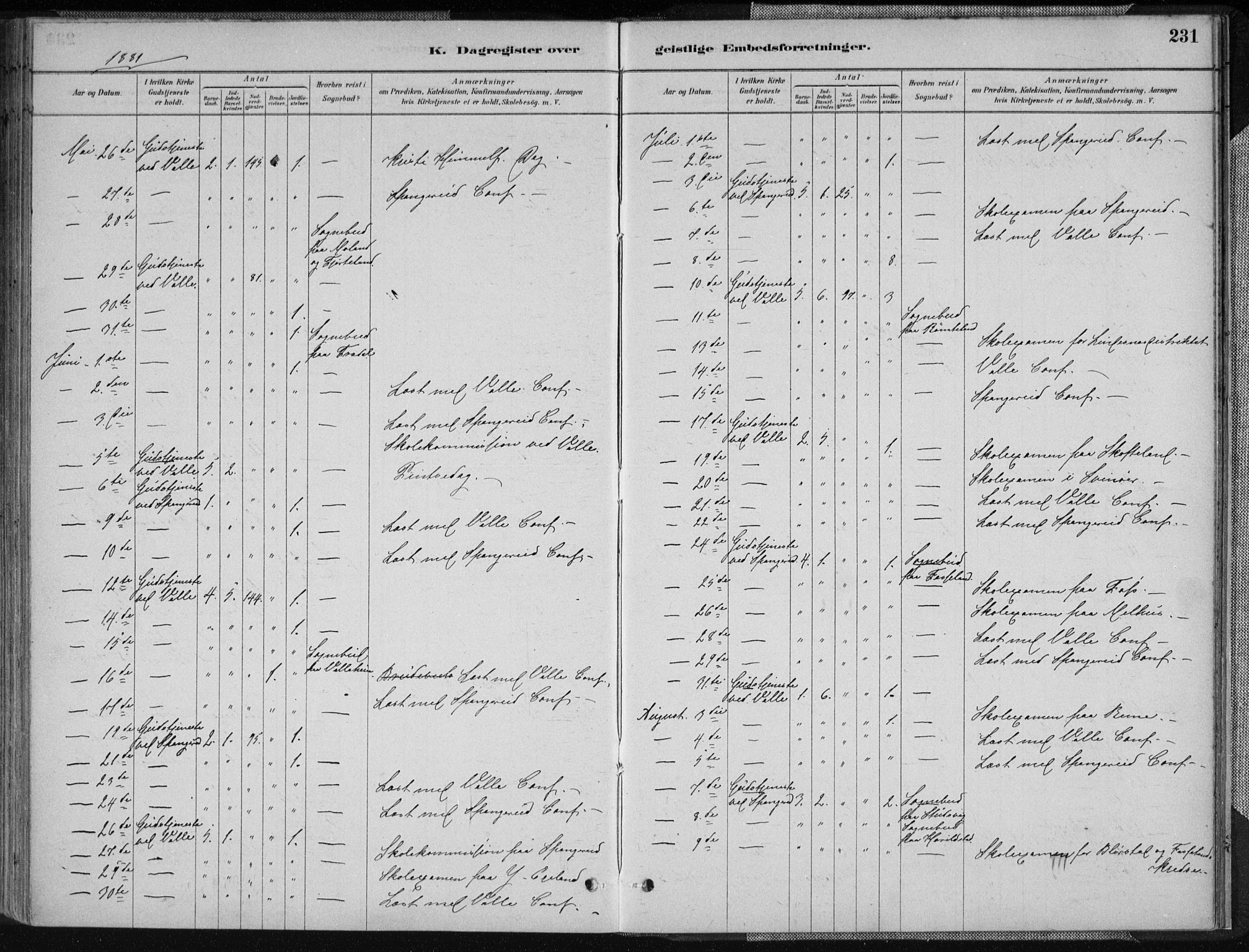 Sør-Audnedal sokneprestkontor, AV/SAK-1111-0039/F/Fa/Fab/L0009: Parish register (official) no. A 9, 1880-1895, p. 231