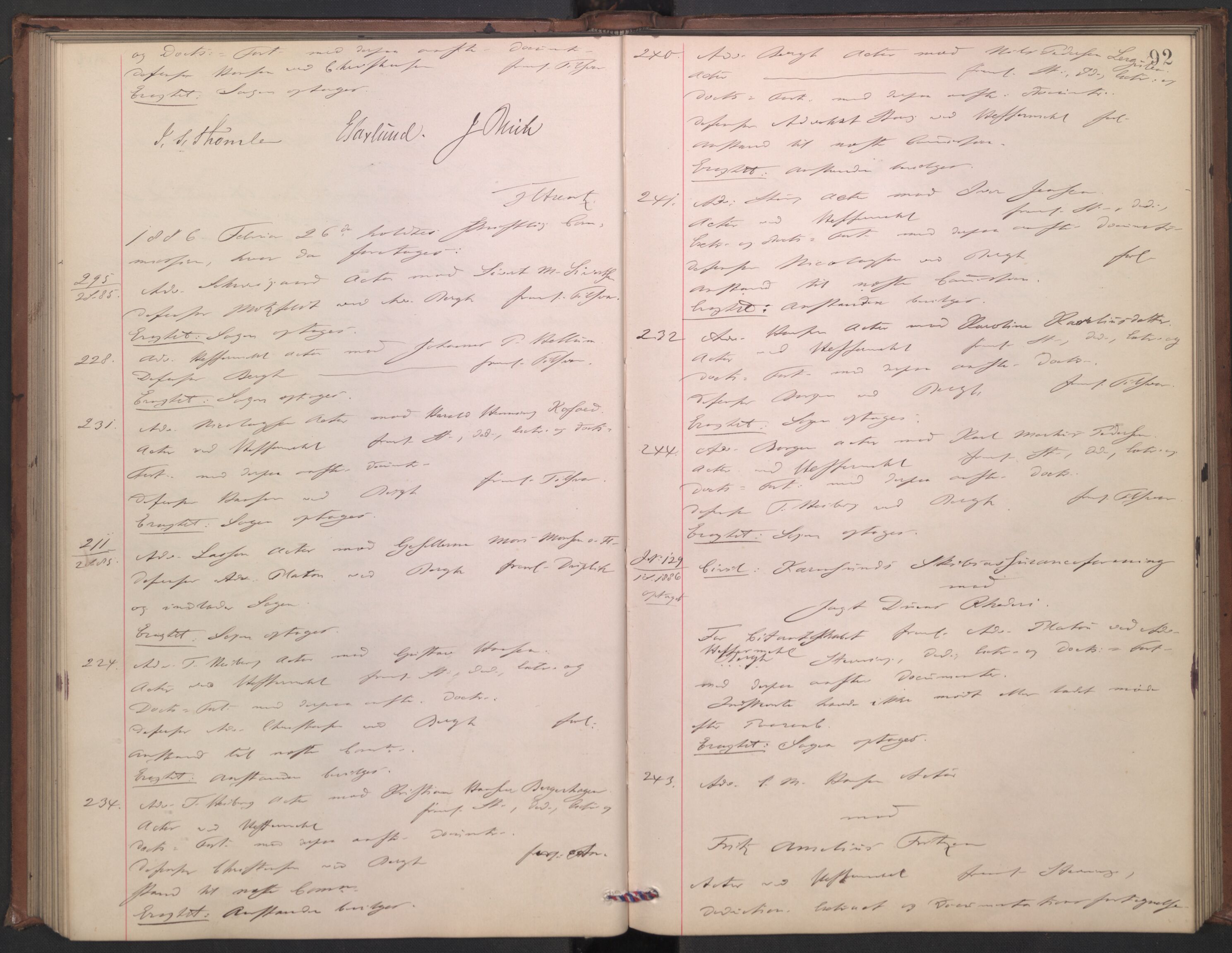 Høyesterett, AV/RA-S-1002/E/Ef/L0015: Protokoll over saker som gikk til skriftlig behandling, 1884-1888, p. 91b-92a