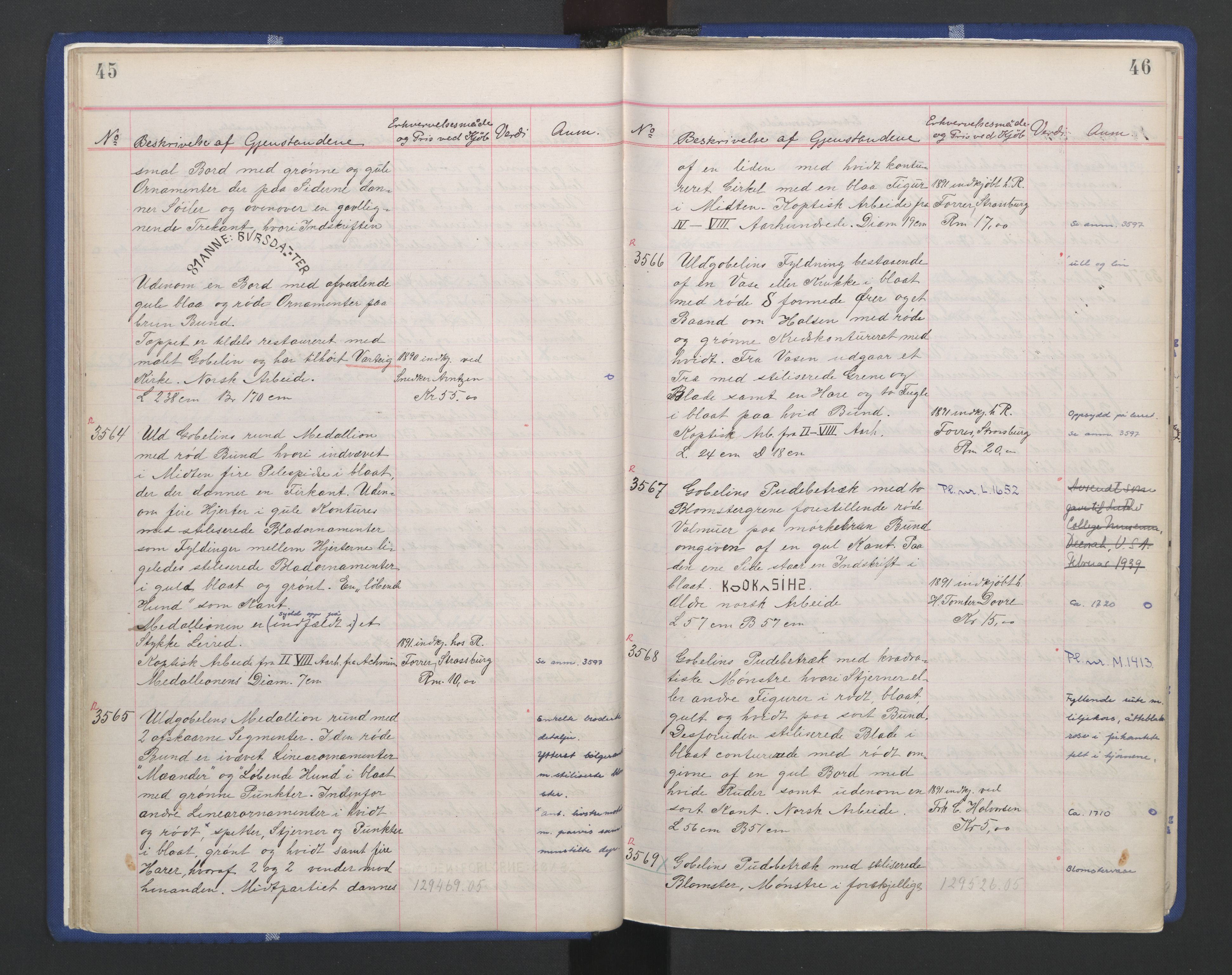 Kunstindustrimuseet i Oslo, NMFK/KIM-1001/A/Ae/L0003: Protokoll 3391-4609. Kunstindustrimuseets samlinger, 1889-1894, p. 27