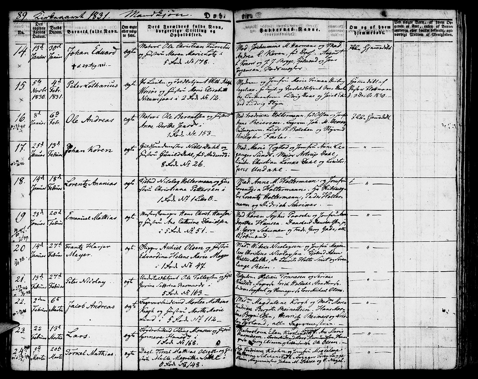 Nykirken Sokneprestembete, AV/SAB-A-77101/H/Hab: Parish register (copy) no. A 5I, 1821-1841, p. 89