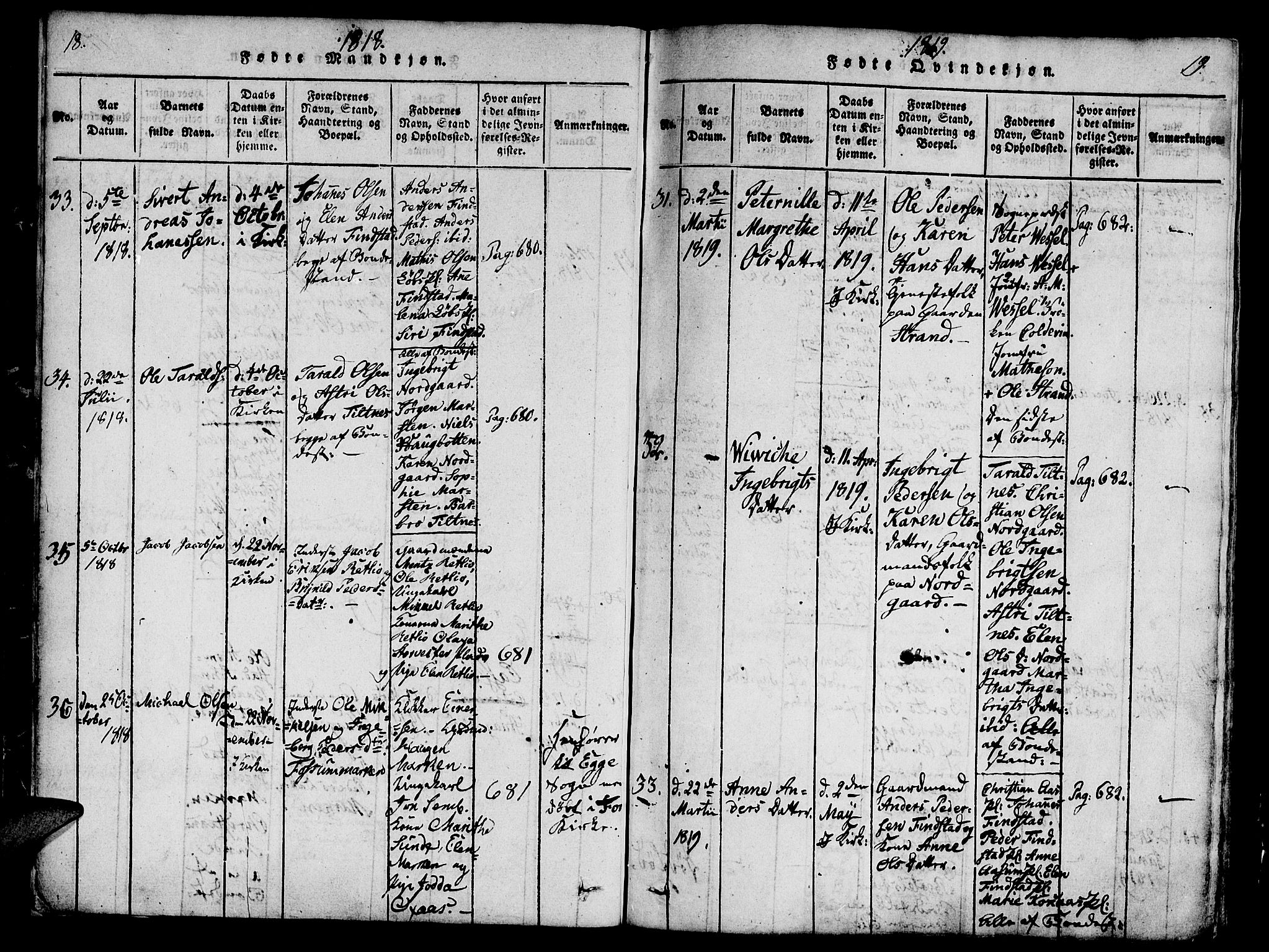 Ministerialprotokoller, klokkerbøker og fødselsregistre - Nord-Trøndelag, SAT/A-1458/746/L0441: Parish register (official) no. 746A03 /1, 1816-1827, p. 18-19
