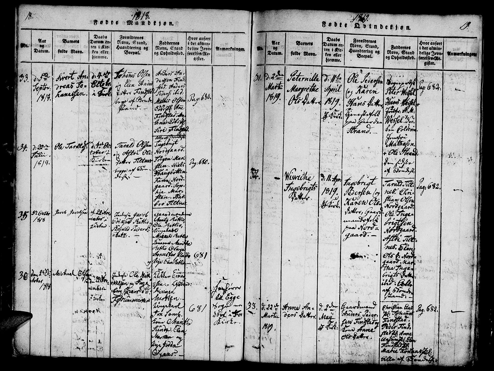 Ministerialprotokoller, klokkerbøker og fødselsregistre - Nord-Trøndelag, AV/SAT-A-1458/746/L0441: Parish register (official) no. 746A03 /1, 1816-1827, p. 18-19