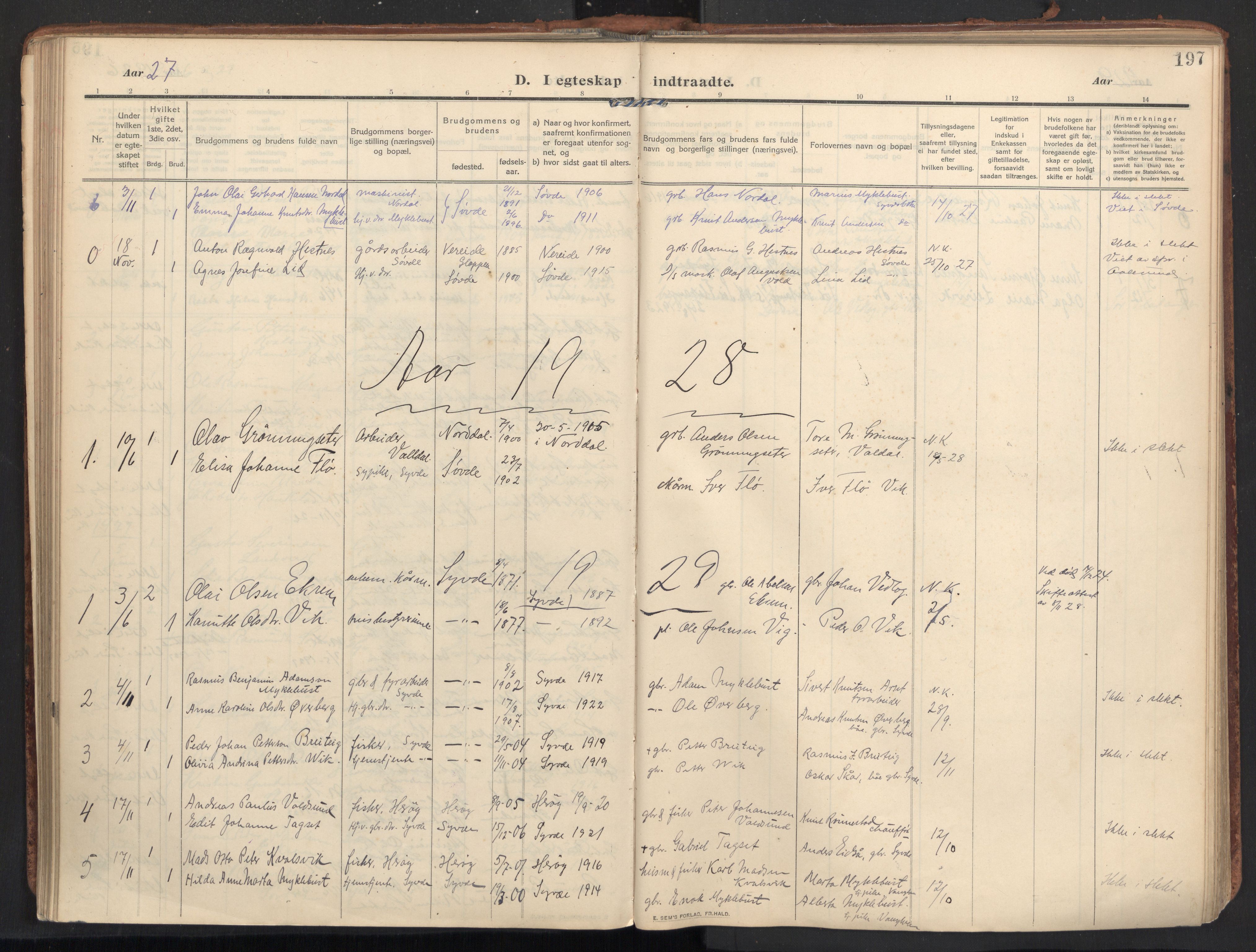 Ministerialprotokoller, klokkerbøker og fødselsregistre - Møre og Romsdal, AV/SAT-A-1454/502/L0026: Parish register (official) no. 502A04, 1909-1933, p. 197