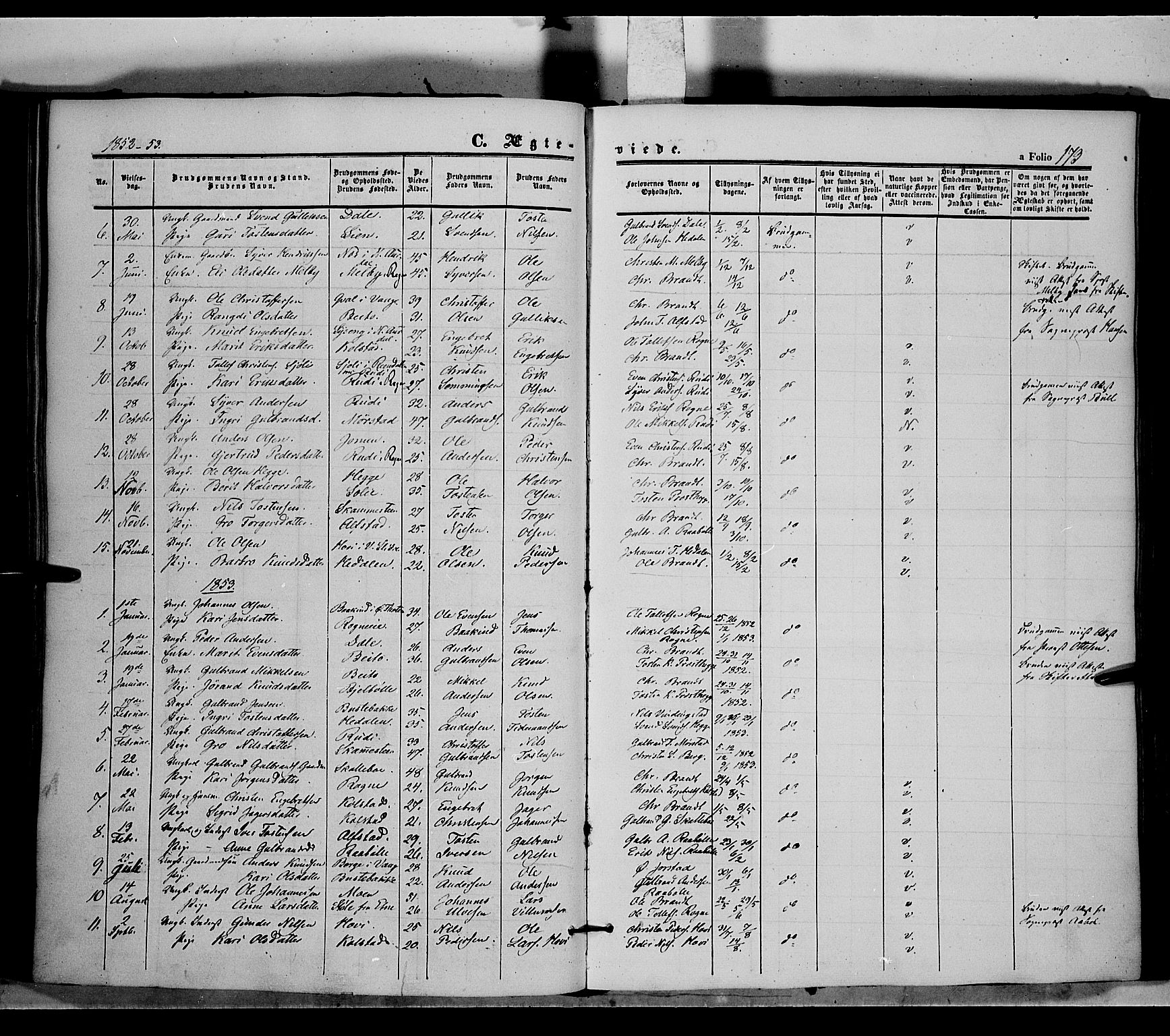 Øystre Slidre prestekontor, SAH/PREST-138/H/Ha/Haa/L0001: Parish register (official) no. 1, 1849-1874, p. 173