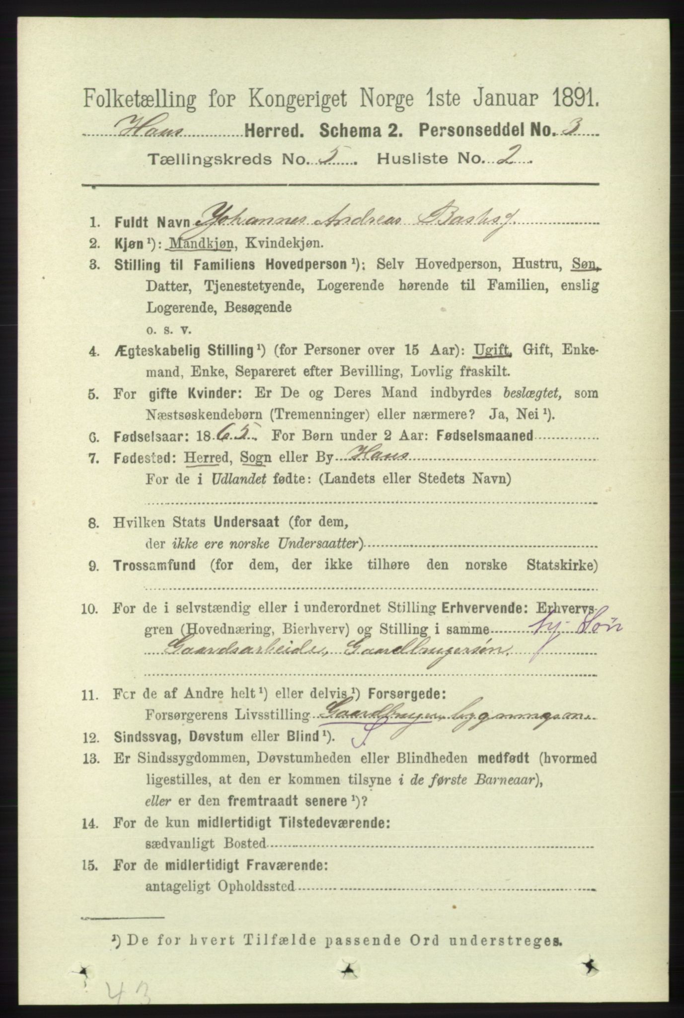 RA, 1891 census for 1250 Haus, 1891, p. 1833